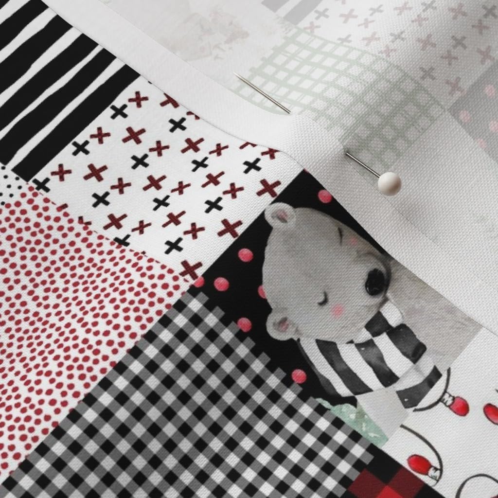 Spoonflower Fabric - Winter Bear Wholecloth Cheater Quilt Top Holiday Xmas Christmas Plaid Printed on Petal Signature Cotton Fabric by The Yard - Sewing Quilting Apparel Crafts Decor