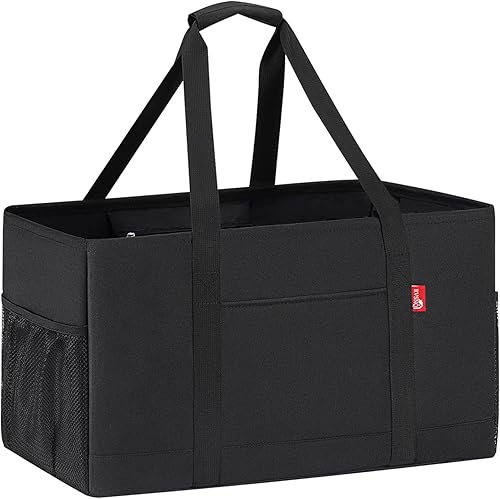 Miniatura 8 de RVSNQ Bolsa de mano extra grande, bolsas de comestibles plegables reutilizables, bolsa plegable con marco de alambre de metal y tablero inferior