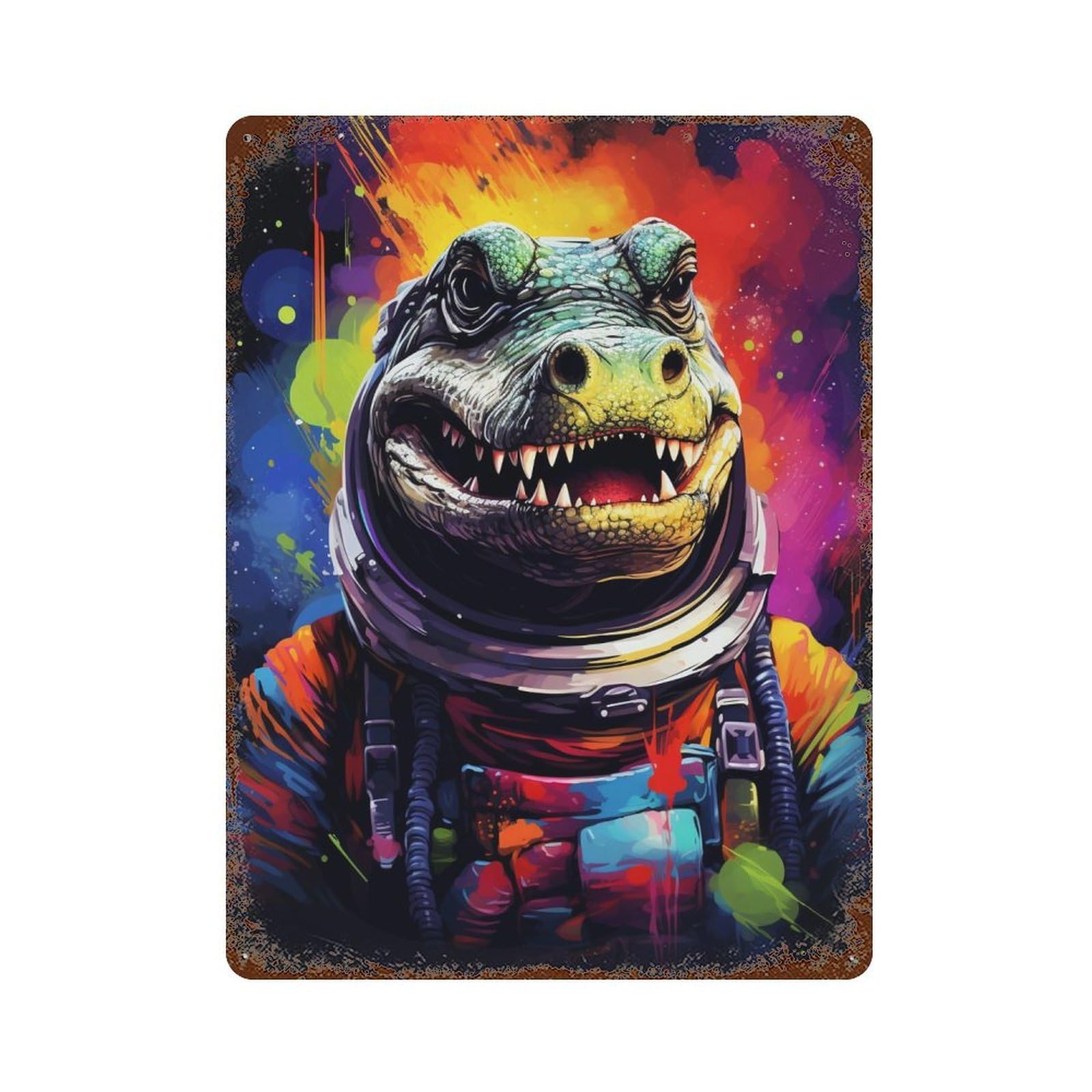 Space Dinosaur Adventure -7 Weathered Tin Sign 15.7"x11.8", for Shed, Workshop And Garage Wall Decor, Decorative Metal Wall Art