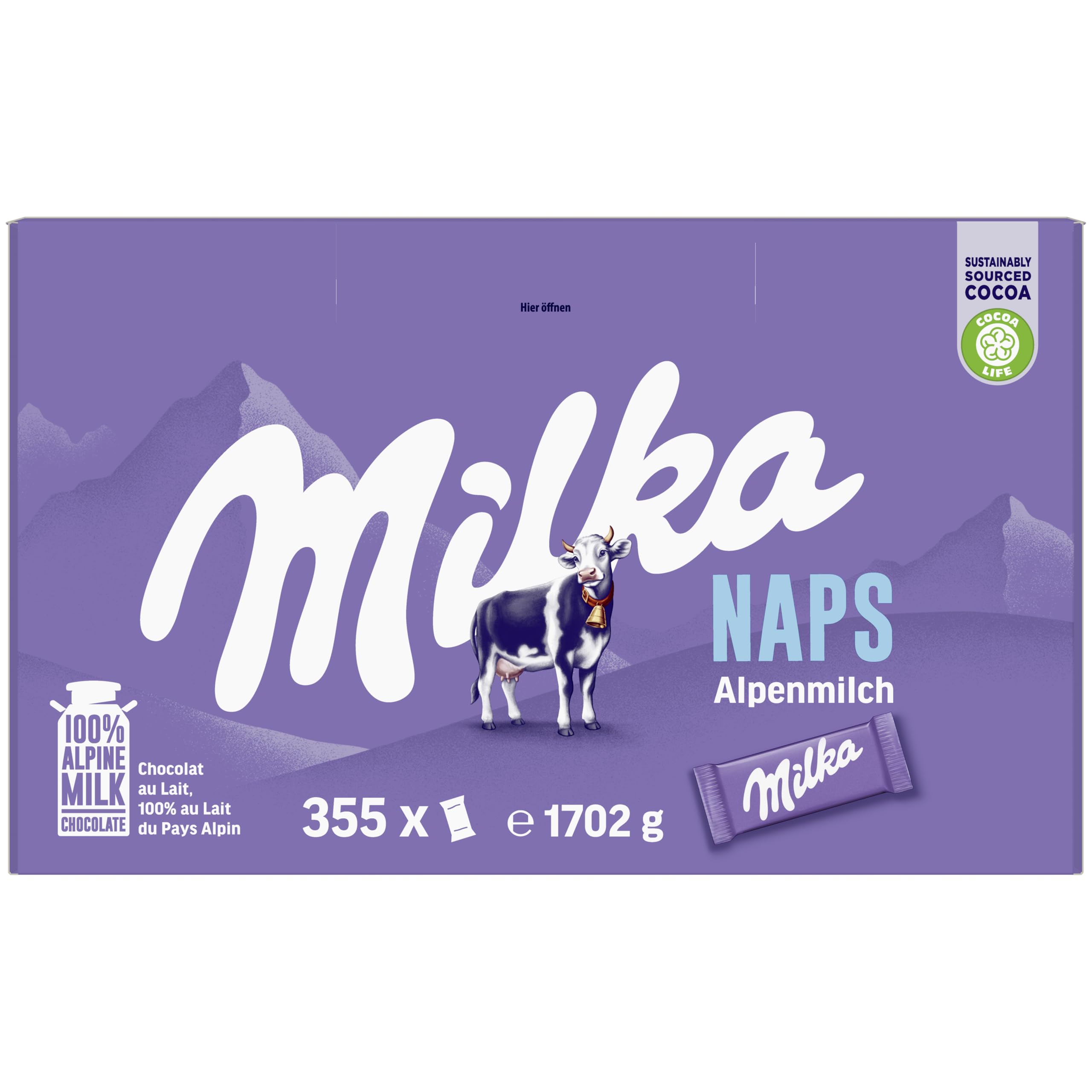 Milka Naps Mini Chocolatinas Individuales de Chocolate con Leche de los Alpes, Caja con 355 Ud, 1,7kg