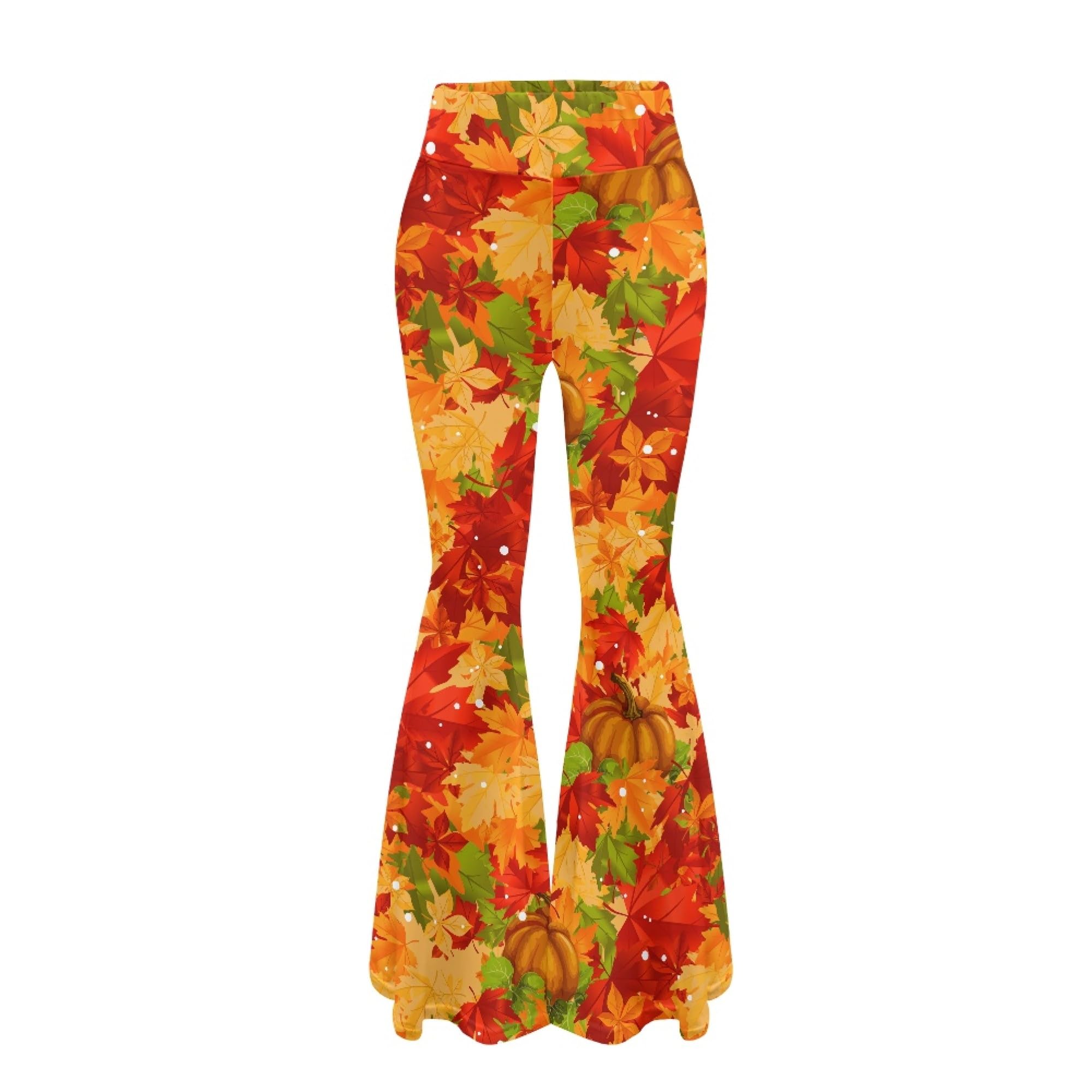 TOADDMOS Women's Flare Leggings, Fall Maple Leaves Flare Pants Bootcut Yoga Pants Casual High Waist Tummy Control Workout Leggings