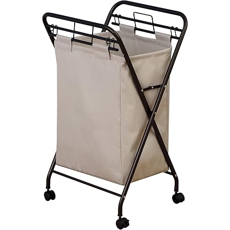 Household Essentials 7172 Rolling Laundry Hamper with Heavy-Duty Canvas Bag | Antique Bronze Frame