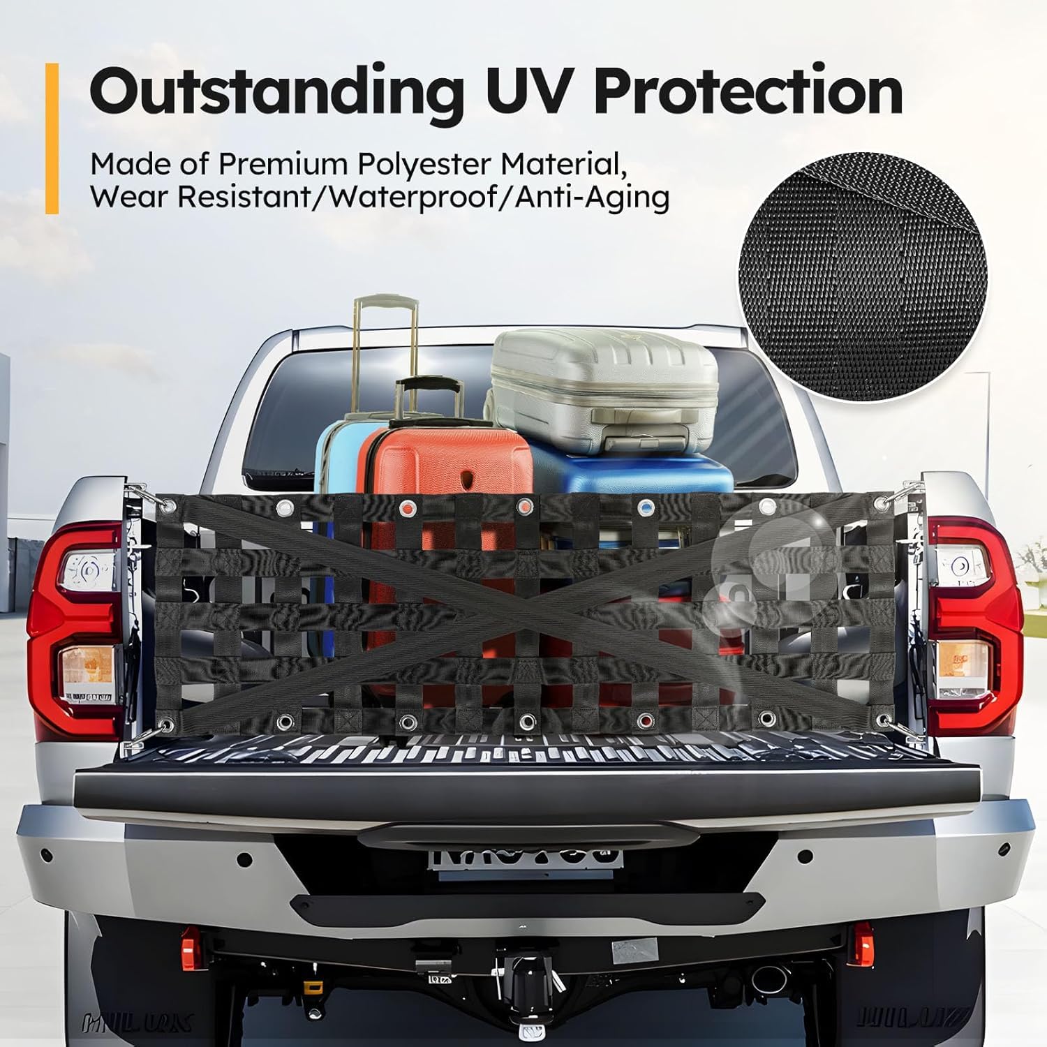 Rete Elastica per Portellone Pickup 138cm - Rete di Sicurezza Carico Pesante con 4 Ganci Regolabili, Estensibile 20% per Rimorchi e Furgoni