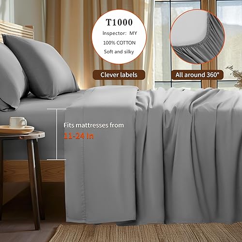 Miniatura 8 de LBRO2M Juego de sábanas de 1000 hilos 100% algodón egipcio, juego de sábanas de 4 piezas, fibra larga, bolsillo profundo de 16 pulgadas, para todas