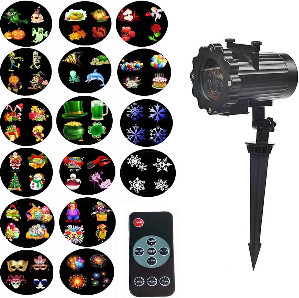 DELIPOP Christmas Projector Light, Indoor and Outdoor Led Projector Light with 16 Switchable Flakes for Halloween, Party, Garden and Wall Decoration Light