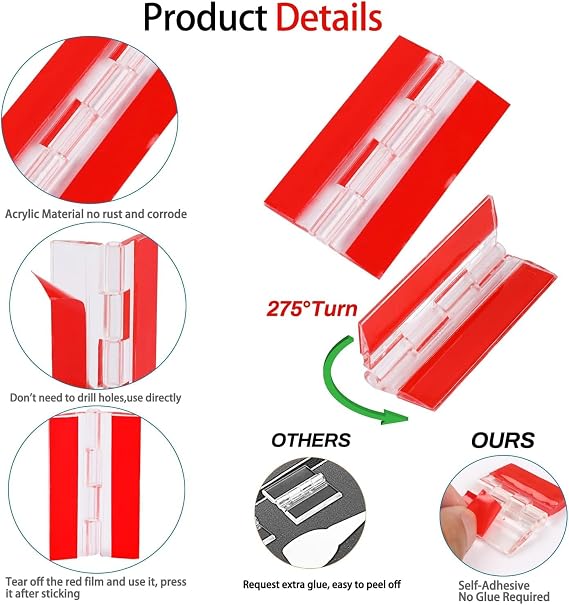 Acrylic Small Hinge self-Adhesive Transparent Plastic Continuous Hinge Cabinet Drawer Furniture DIY Display Rack Tool (65x40(4PCS))