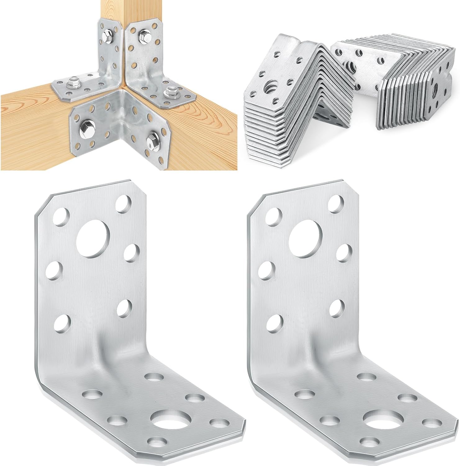 Shimeyao 50pcs 2x2x1-3/8 Steel L Bracket 1.7mm Thick Metal Angle 90 Degree Reinforcing Rib Corner Brace Heavy Duty Metal Corner Brace Shelf Brackets for Wood Shelf Furniture Cabinet