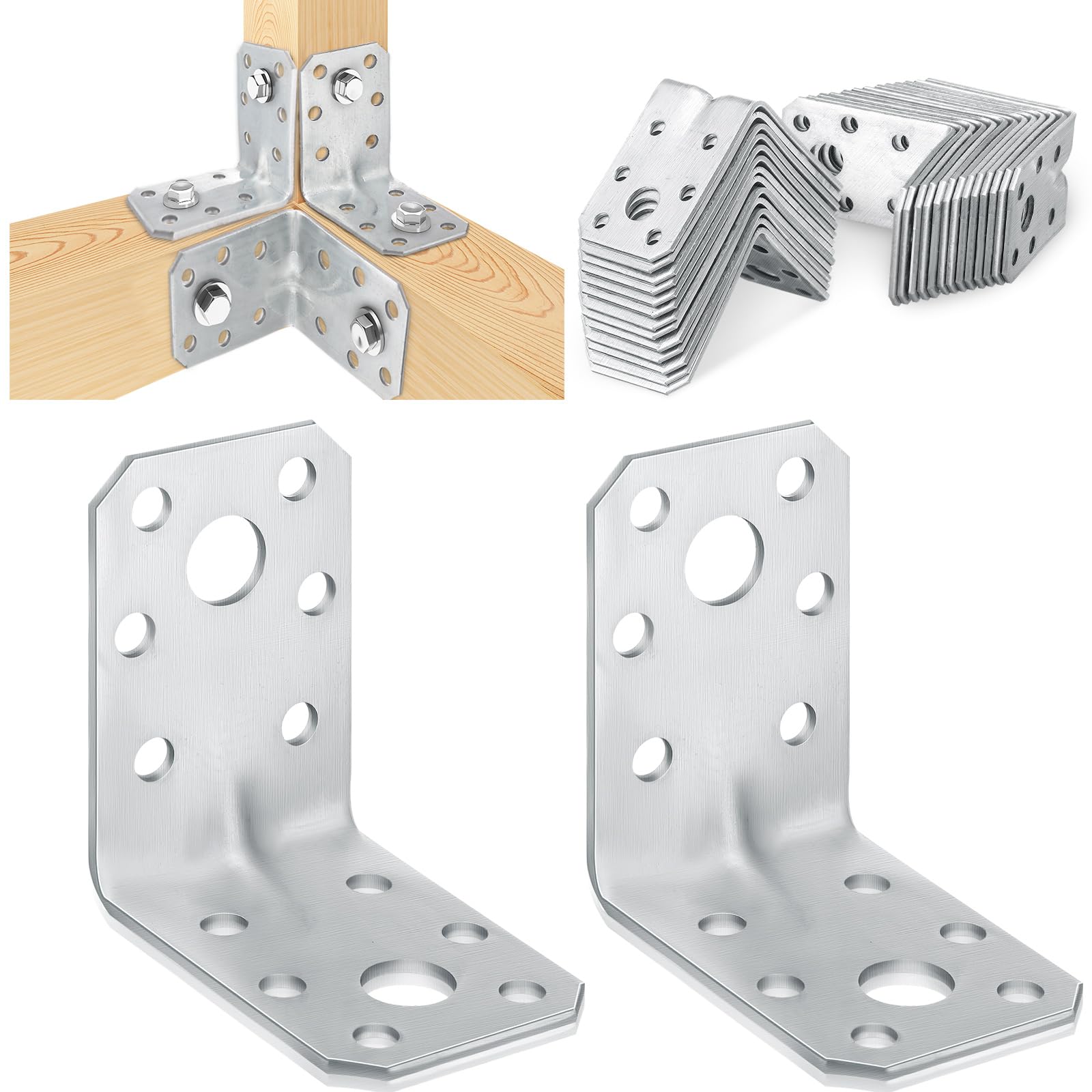 50pack 2" Galvanized Steel L Bracket for Wood Furniture Corner Brace Silver