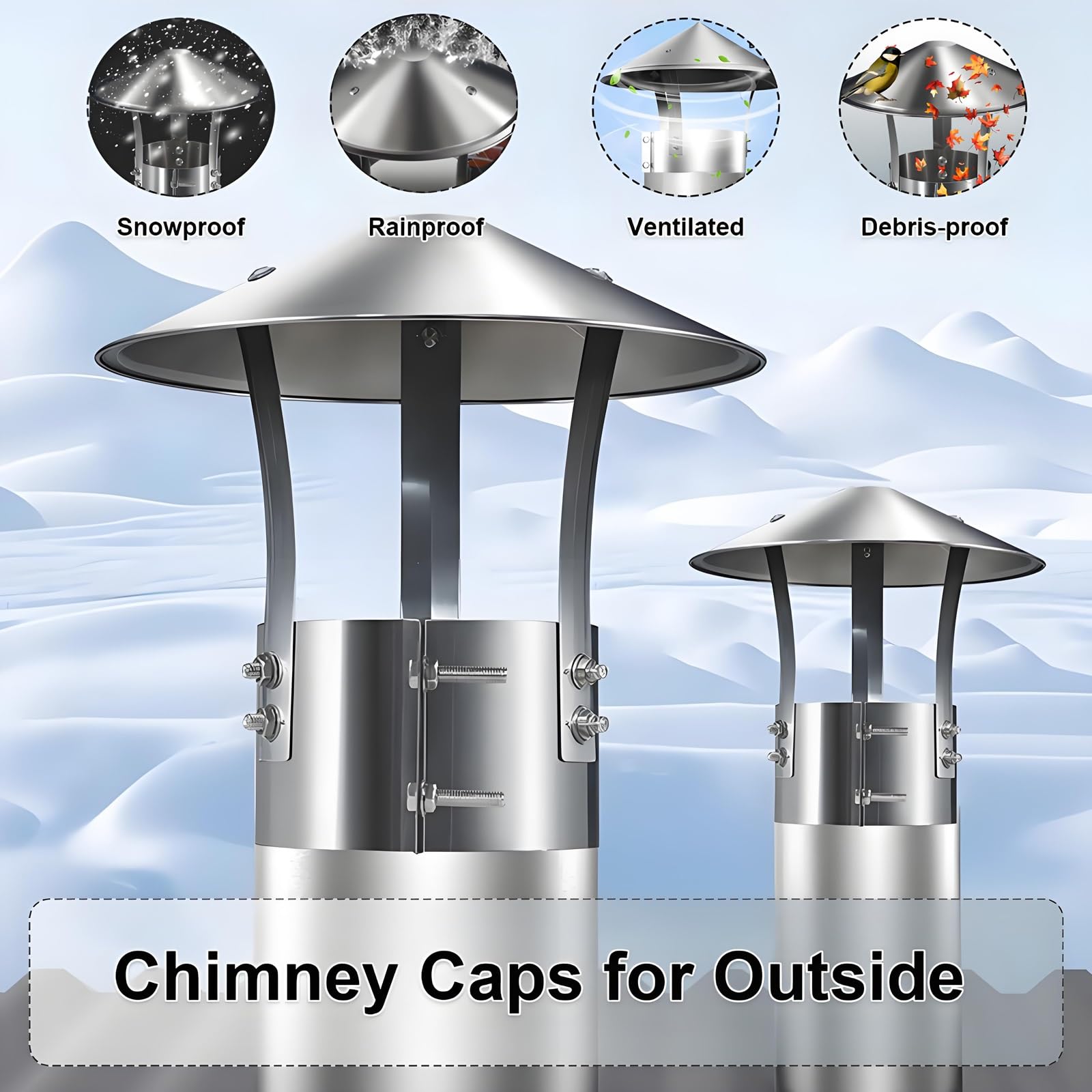 Sombrerete Chimenea de Acero Inoxidable, Tapa de Ventilación 90 100 130 150 180 210 250mm Sombrero de Chimenea a Prueba de Lluvia para Una Vivienda Unifamiliar(150mm/5.9in)