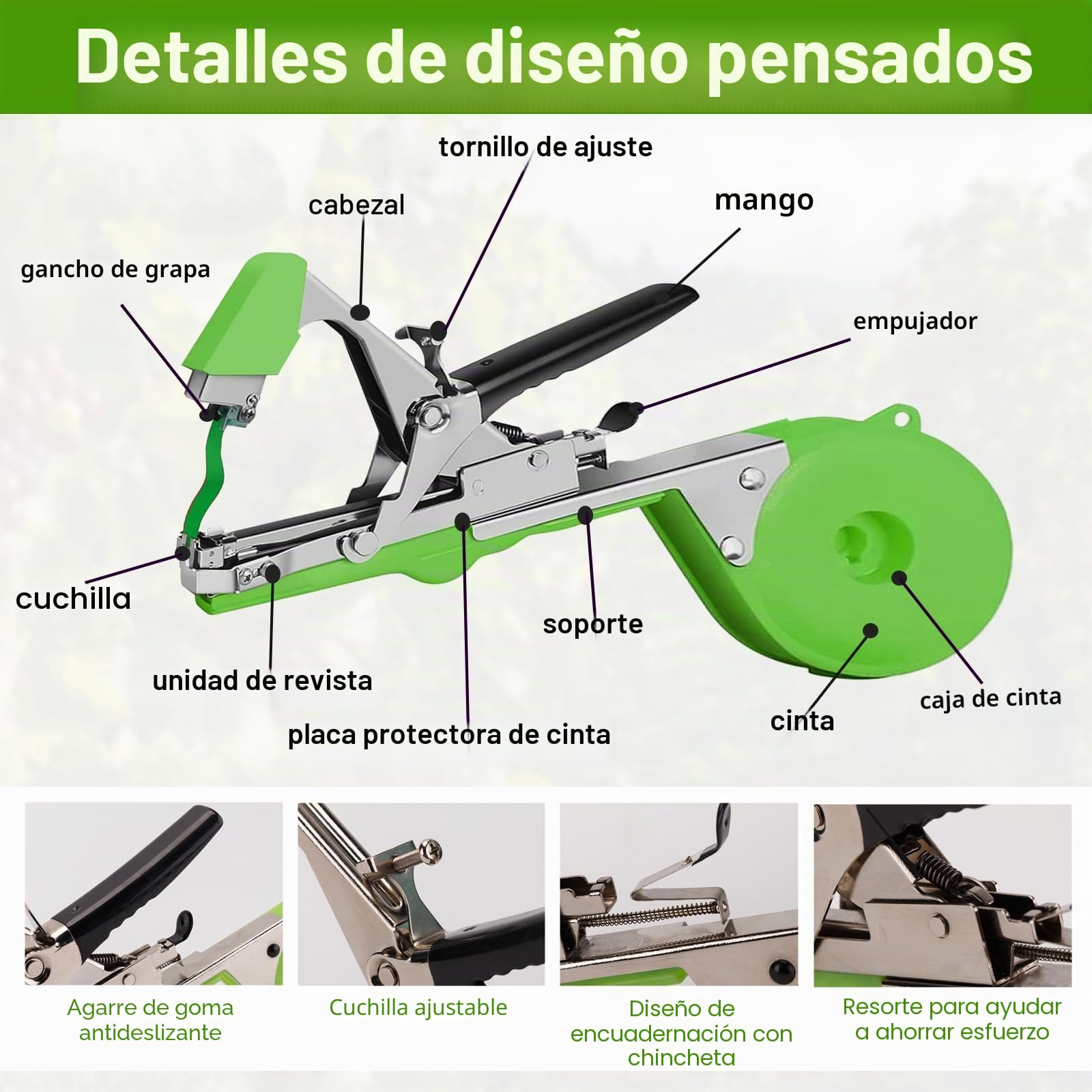 Maquina para Atar Plantas, Herramienta de Cinta de Jardín para Atar Ramas de Plantas Atadora De Tomates Atadora Agricola Herramientas huerto a Mano para Viñedo Pepino UVA Fruta Flores Vegetales