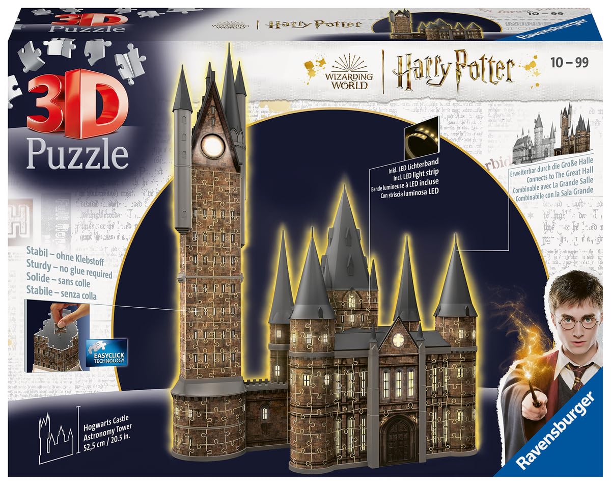 Ravensburger - Puzzle 3D Torre di Astronomia LED 626 pezzi, 8+ anni | Puzzle 3D Torre di Astronomia con luci LED, 626 pezzi, modello da montare per bambini dagli 8 anni, perfetto come regalo.