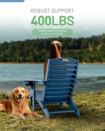 Miniatura 6 de Juego de 2 sillas plegables Adirondack con otomana retráctil, sillas Adirondack de plástico con 2 portavasos, silla de patio resistente a la