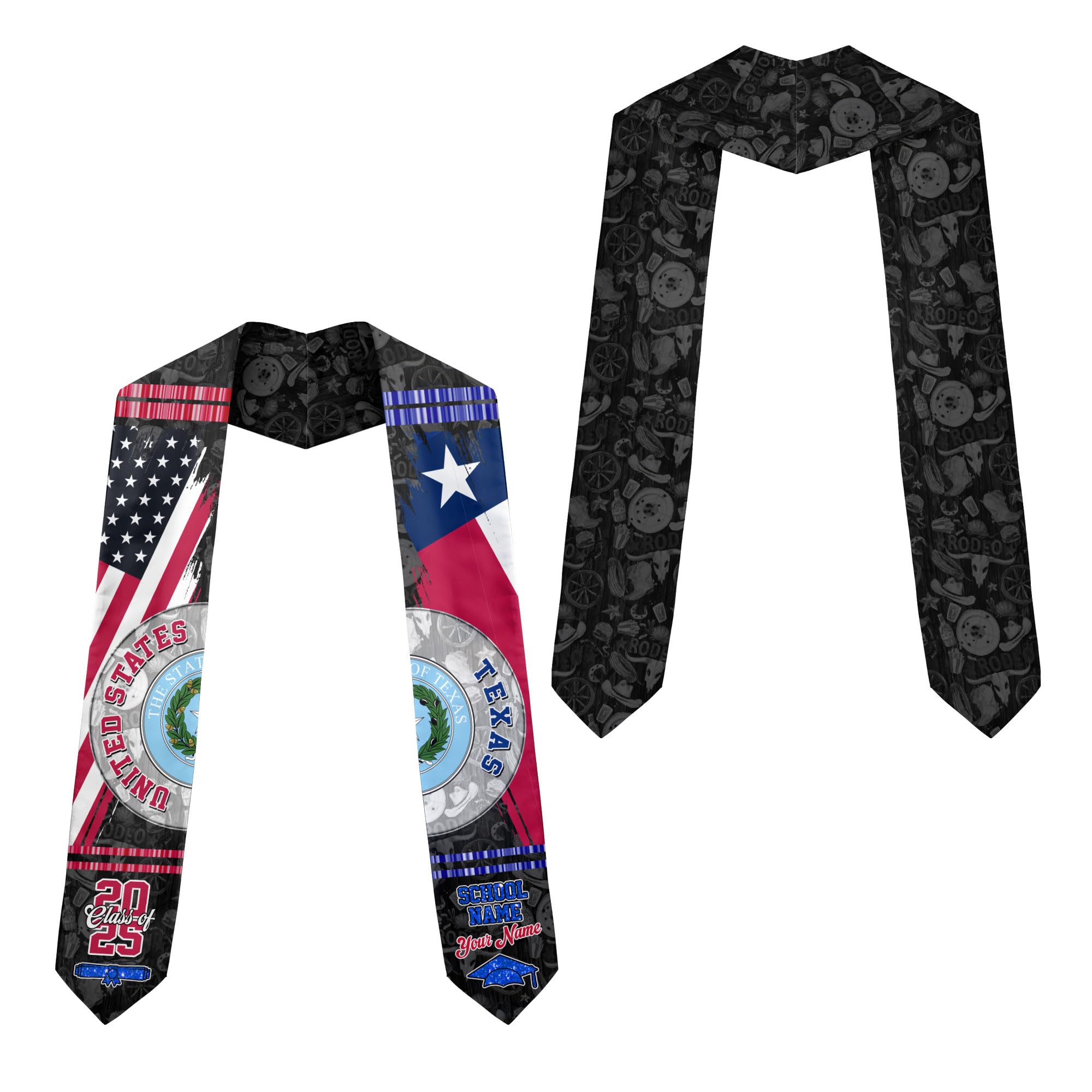 MonkeyVan Customize Texas Graduation Stole Texas Graduation Sash 2025 Texas Sash for Graduation Usa and Texas Flag for Graduation Tx14