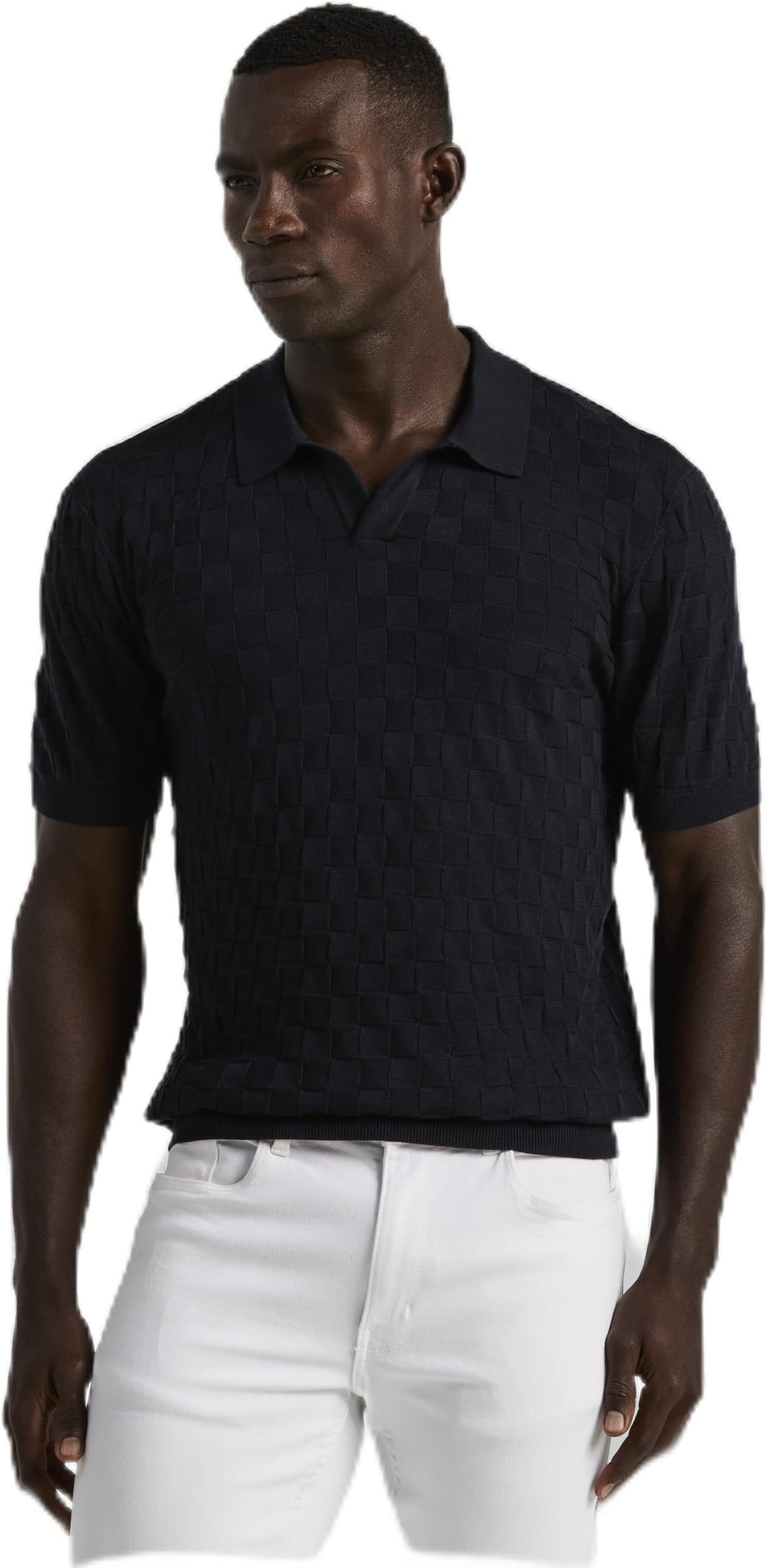 Men's Checkered Pattern Short Sleeve Sweater Polo