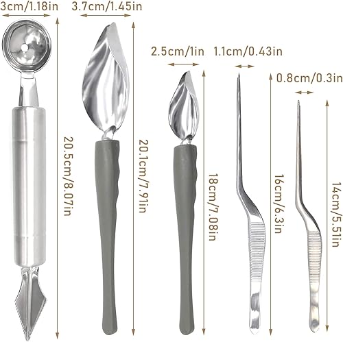 Miniatura 2 de Juego de 5 cucharas de decoración de dibujo culinario, cucharas de llovizna, pinzas de cocina y cuchara de melón, herramienta de chef profesional