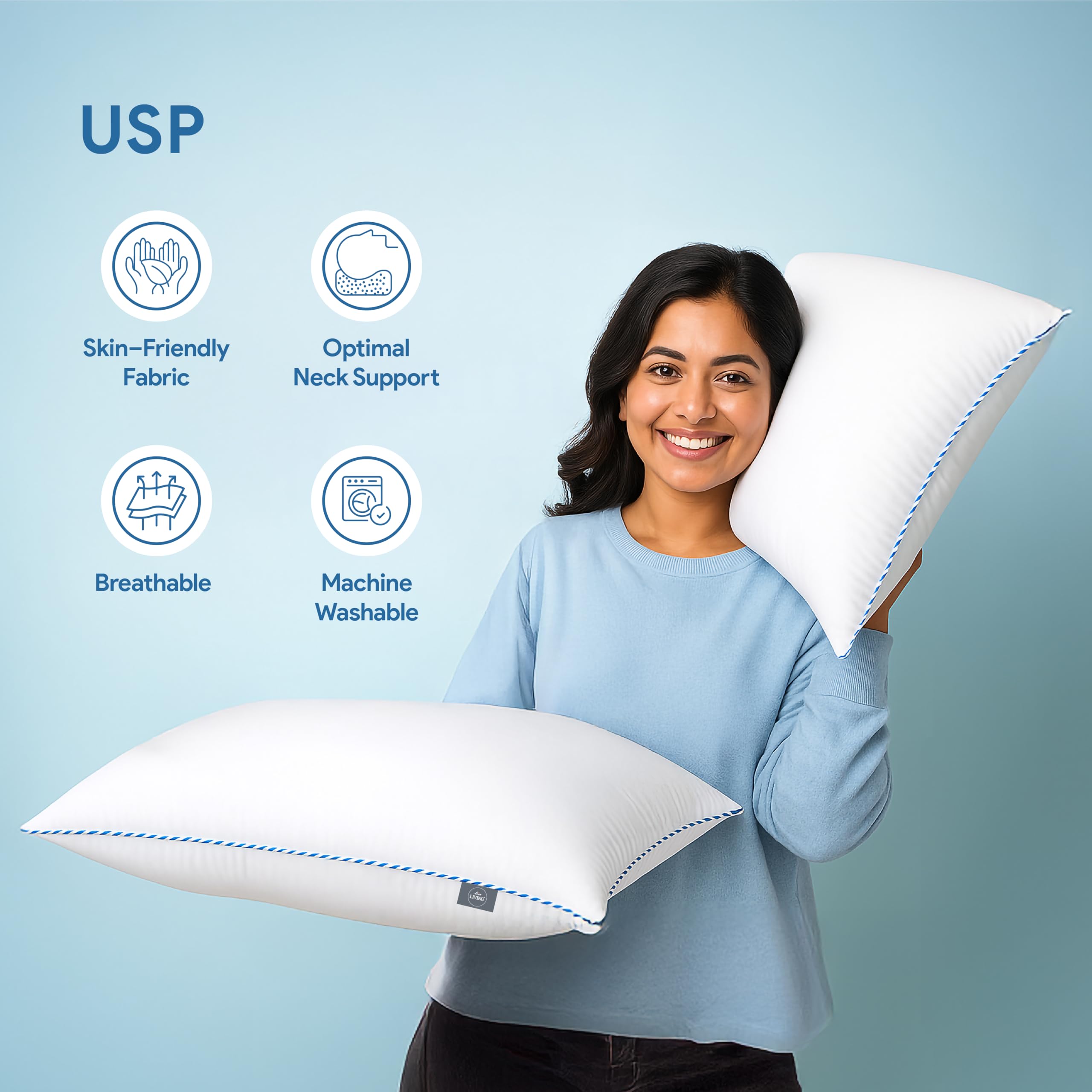 bien LIVING Softmax Pillow Duo - White, Pack of 2 -5