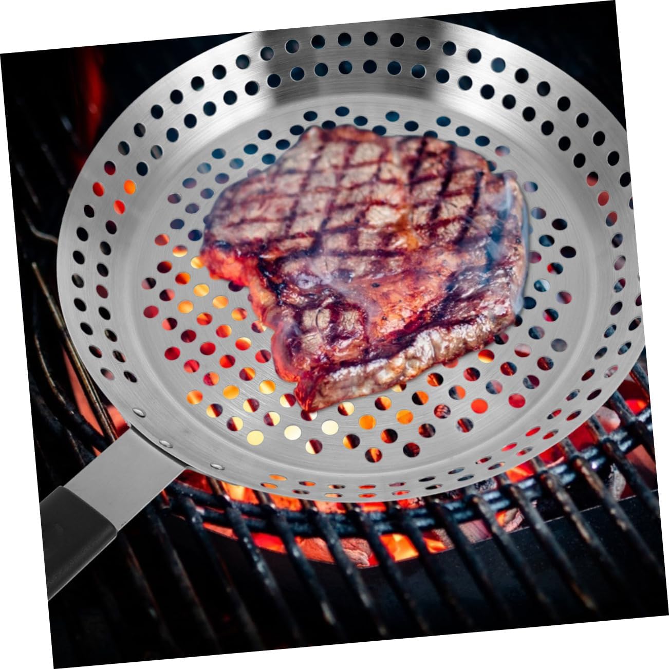 Zerodeko Outdoor Bbq Roasting Pan with Detachable Handle Stainless Steel Fried Steak Grill Plate for Meat Vegetables and Fruit Heat Permeable Bbq Accessory for Outdoor Parties