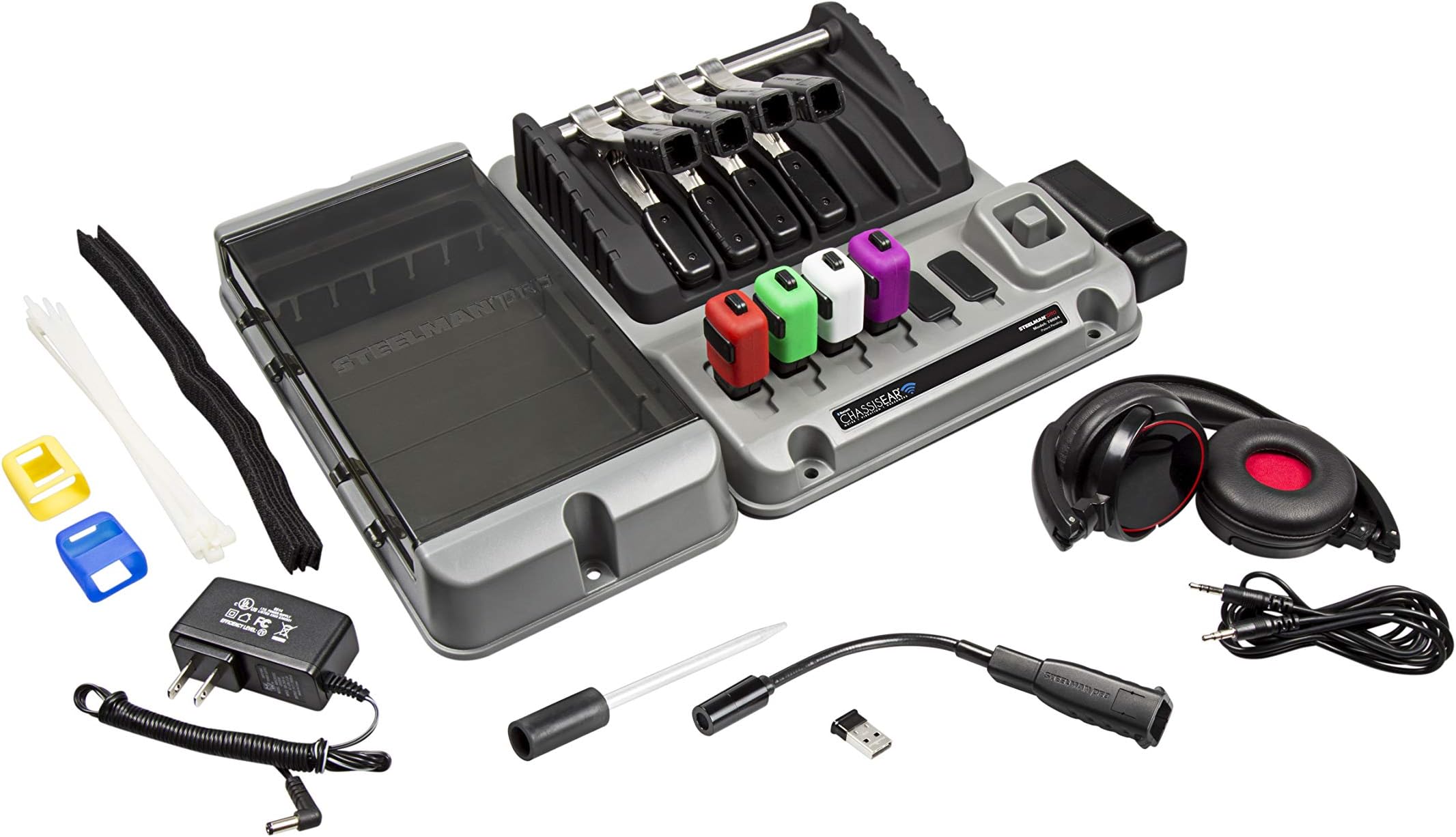 STEELMAN PRO Bluetooth ChassisEAR Auto Diagnostics Kit, Electronic Stethoscope, Vibration and Noise Sensor Clamps, USB Bluetooth Dongle for PCs, Headphones, Software