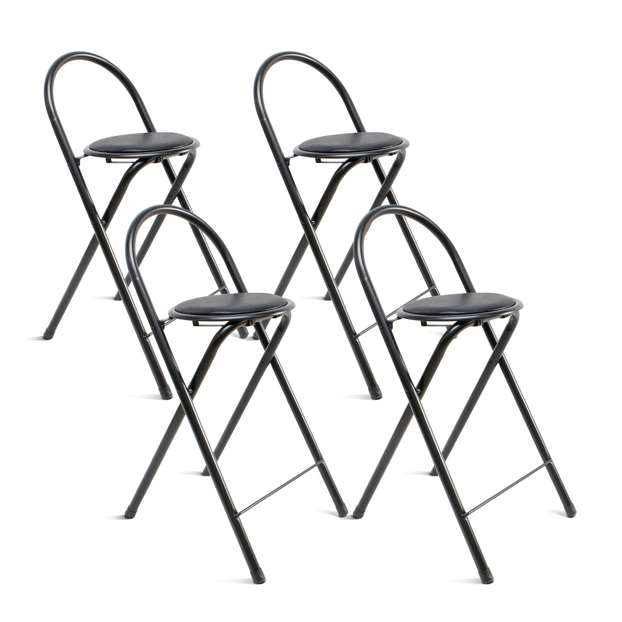 THE SECRET HOME Taburete Plegable de Cocina - Asiento Acolchado - Estructura de Metal - Apto para Interior y Exterior - Negro - Pack de 4