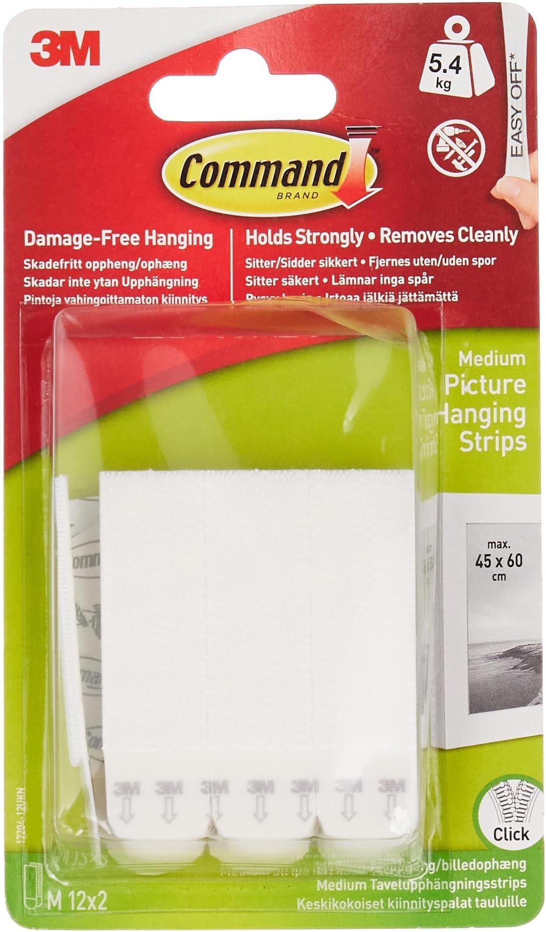 Command Picture Hanging Strips, Standard - 12 Pairs (24 Strips) Adhesive Strips, White - Damage Free Hanging for Pictures, Frames, Mirrors, Wall décor and Signs - Holds up to 5 kg
