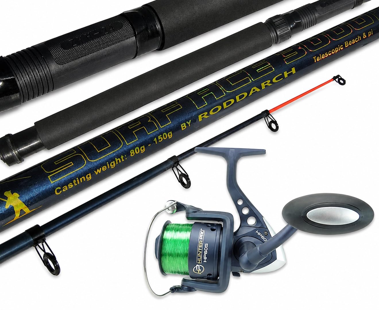 Roddarch 10 ft Surf Ace Telescopic Sea Fishing Kit: Beach, Pier & Boat Combo with HP60S Saltwater-Ready Reel
