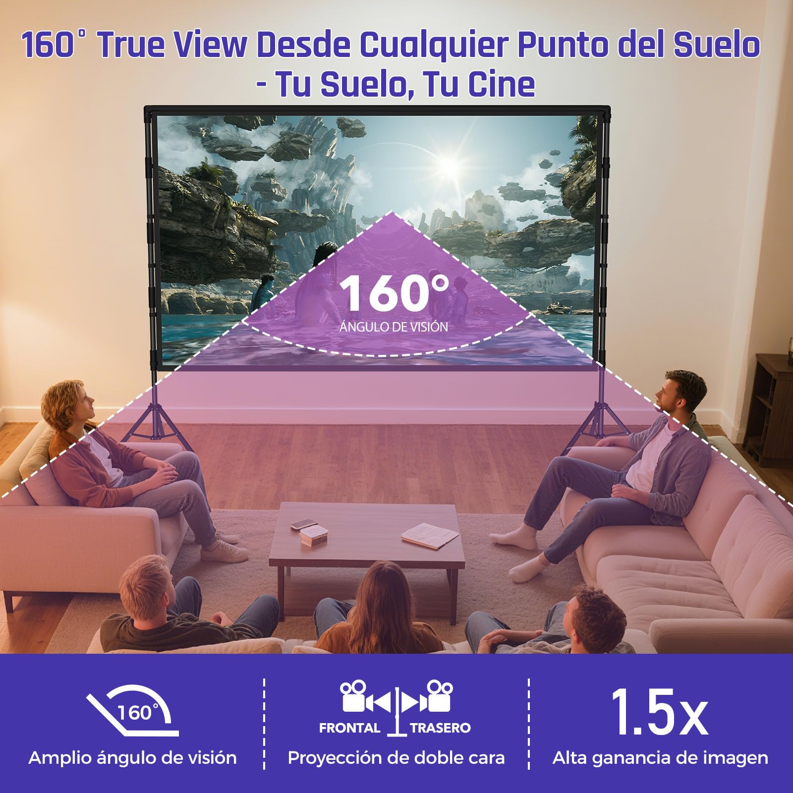 Pantalla de Proyección Portátil 120 Pulgadas con Trípode – LEORFI para Interior y Exterior, Tela de Proyección 4K HD 16:9 Modo Front/Rear, Ligera con Bolsa de Transporte y Accesorios de Fijación