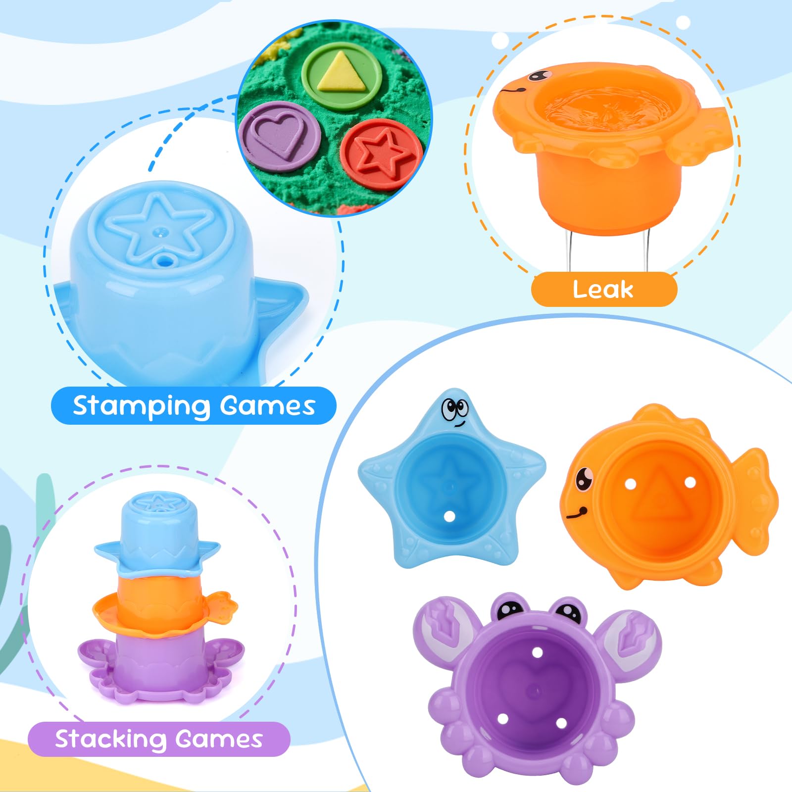 Juguetes de baño para bebés de 1 a 3 años, 9 piezas, juguetes de baño para niños pequeños, flotantes, sin moho, juguetes de ducha para niños de 12 meses o más, regalos de Navidad y cumpleaños 4