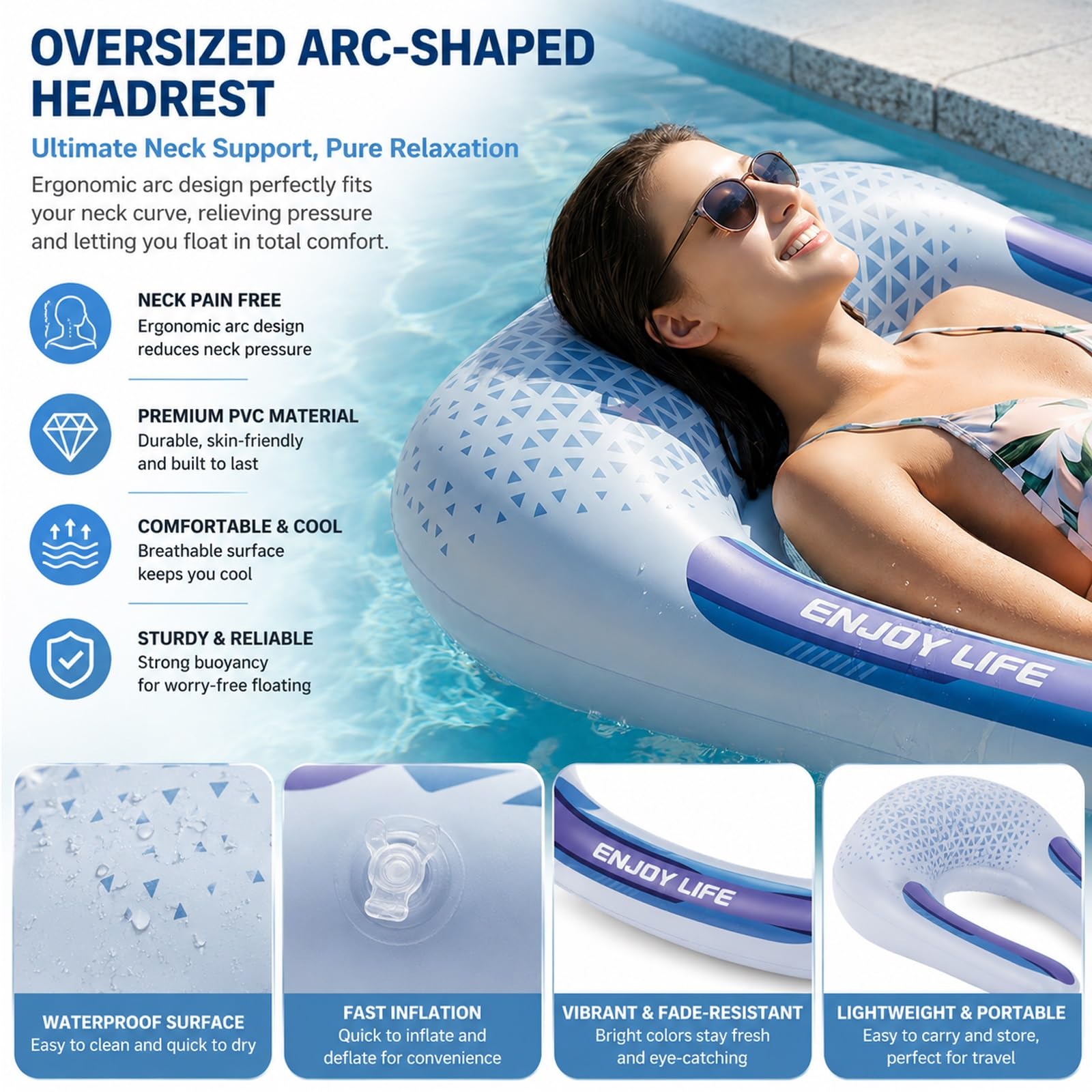 Amaca Gonfiabile, Sdraio Galleggiante con Porta Bicchieri, Zattera Gonfiabile Portatile per Piscina, Spiaggia, Lago e Attività Acquatiche All'aperto