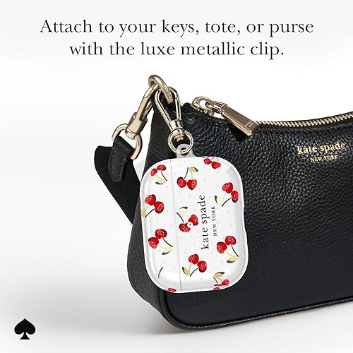 Vista 4 de kate spade new york Funda protectora para AirPods Pro 3 con clip de anillo para llavero, diseño de puntos de cereza, compatible con AirPods Pro