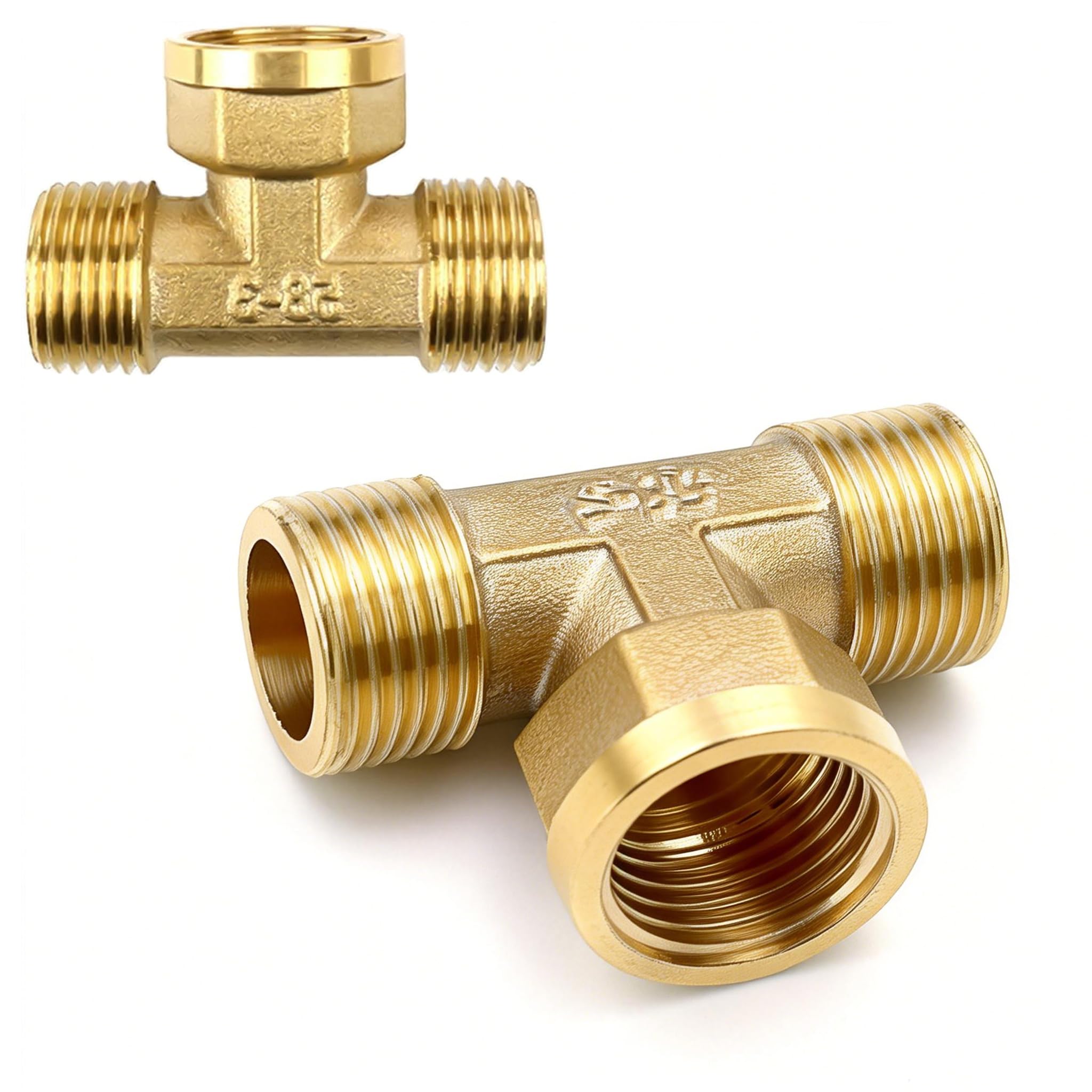 2 Piezas Codo en T Latón 1/2" Alta Presión, Conexión de Agua en T de 3 vías, accesorios de conexión de tubería igual, para Agua Potable, Calefacción, Fontanería & Aire Acondicionado