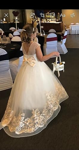 Miniatura 5 de Vestido de fiesta de tul hinchado con cordones para niña de las flores de princesa