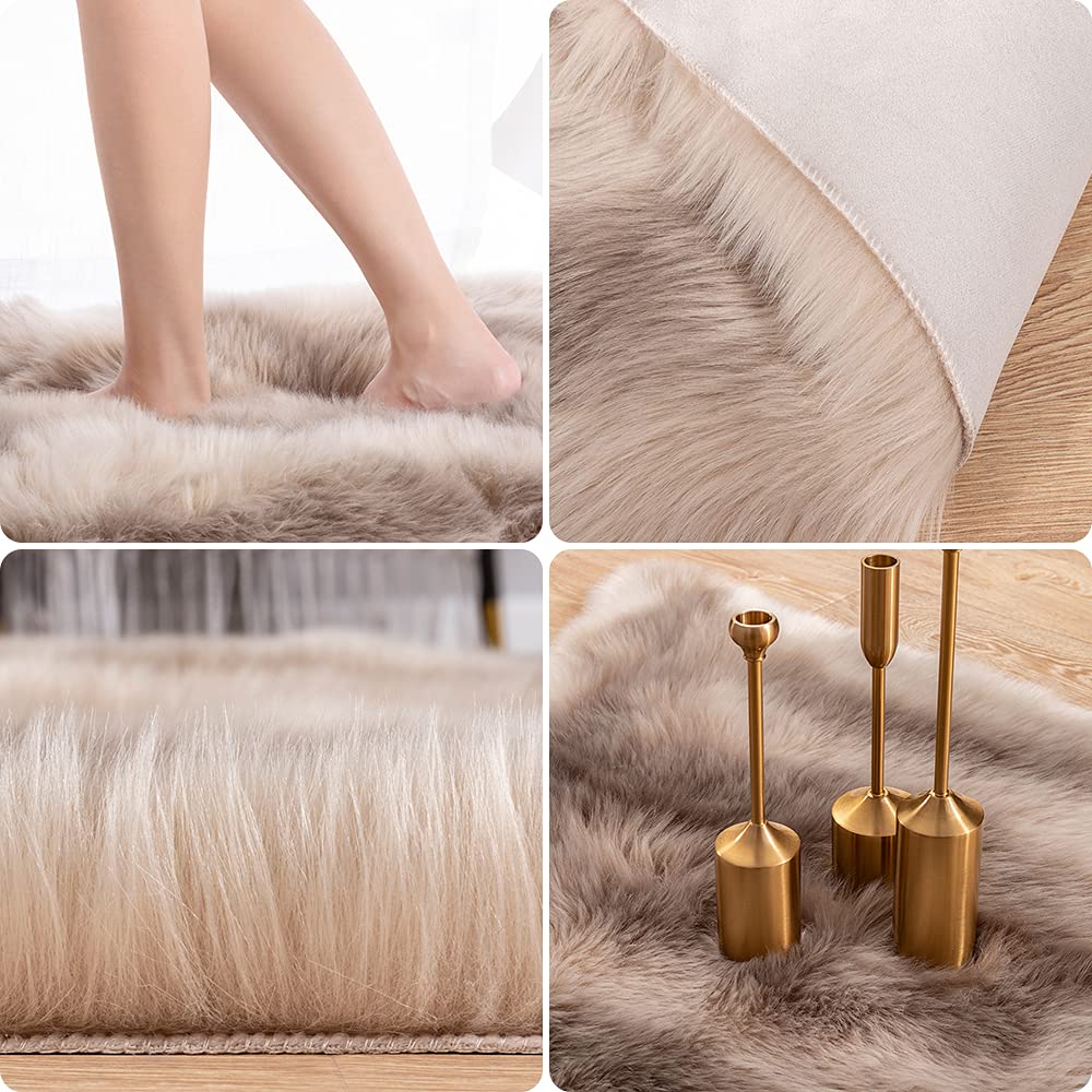 Carvapet Tapis en fausse fourrure douce - Tapis moelleux en fausse fourrure pour chambre à coucher - Tapis décoratif pour salon, 1,2 x 1,5 m - Marron