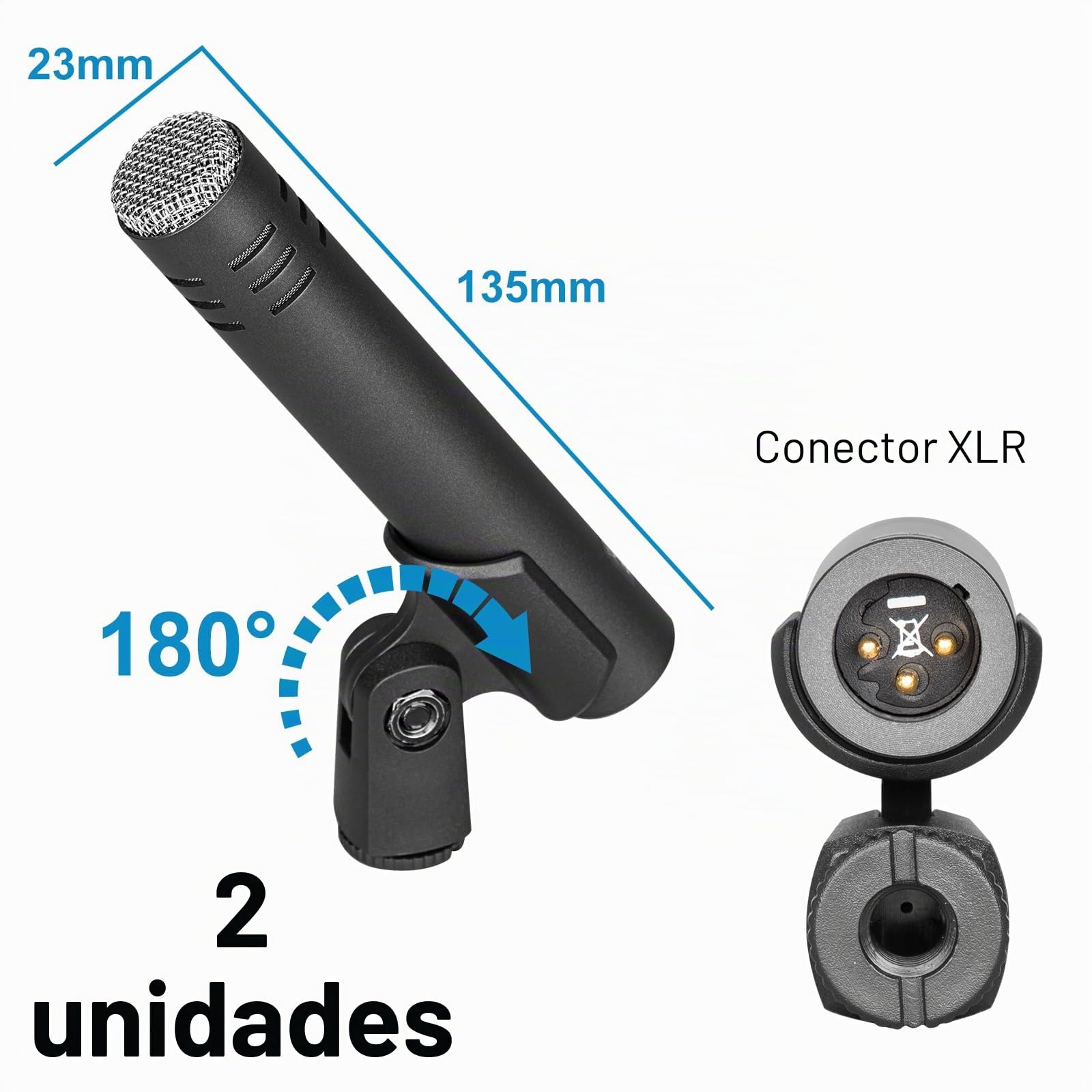 Depusheng Set de micrófono para batería de 5 piezas Con 3 micrófonos dinámicos de percusión y 2 micrófonos de condensador de percusión, Ideal para la grabación de instrumentos y la producción musical