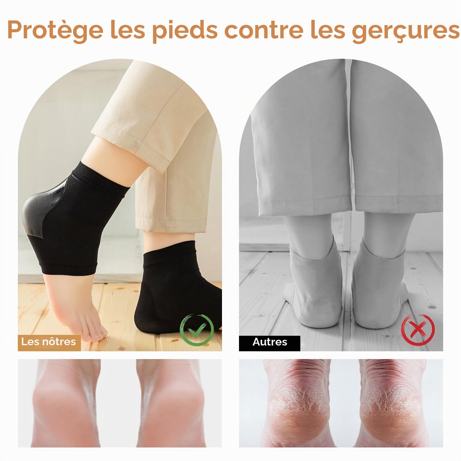 Kiki Fancy Chaussettes de talon, 2 paires de chaussettes ventilées avec coussinets et protège-talon en silicone souple