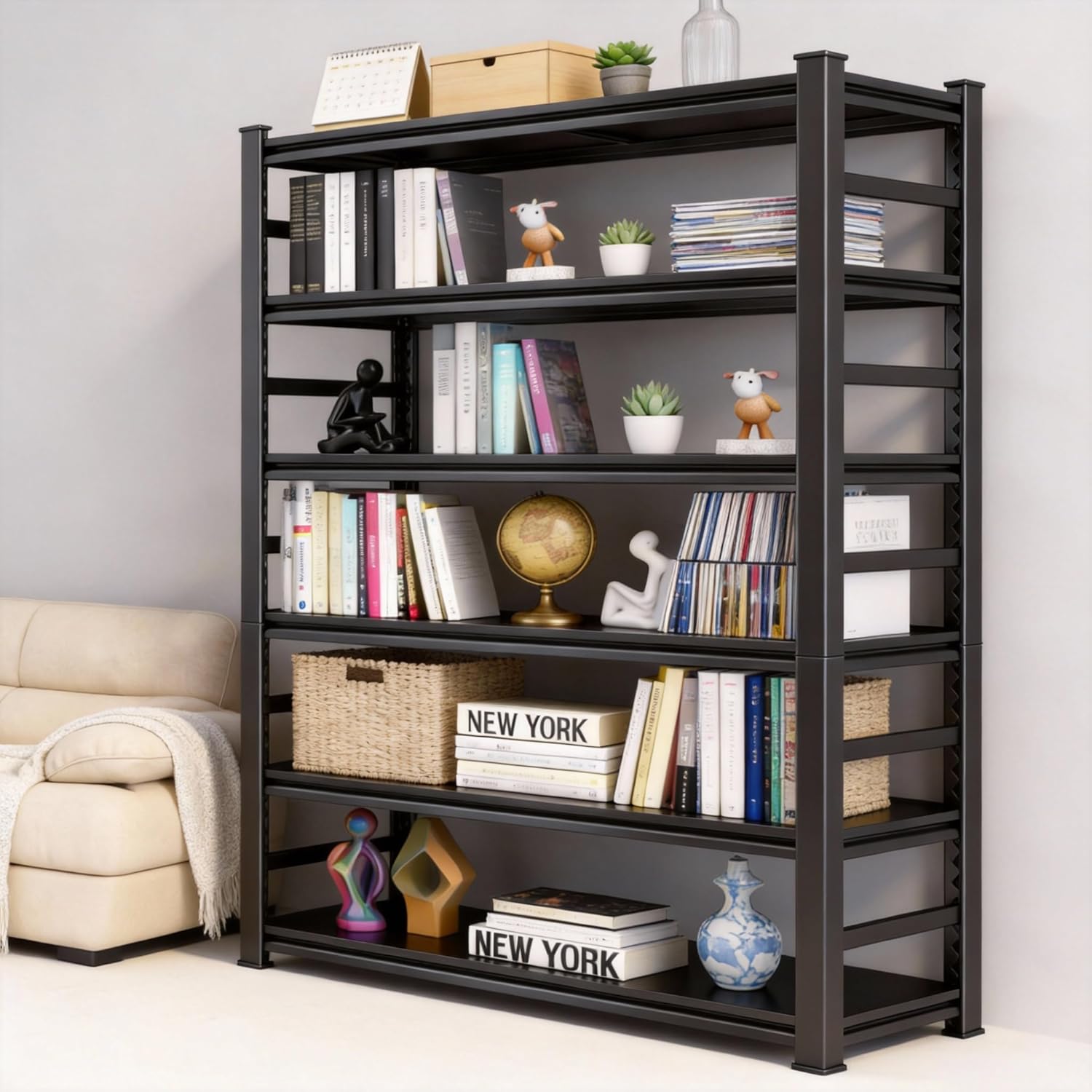 72''H × 40''W Garage Shelving, Metal Shelving Unit and Storage, 2500lb Standing Shelves,Heavy Duty Shelving with Adjustable Shelf for Garage Kitchen Warehouse Pantry Basement Black (5 Tier)