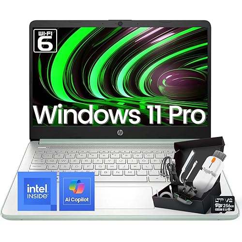 HP 2025 14 Inch Ultra Light Laptop, Stylish Willow Green, Intel Processor N150, 16GB RAM, 384GB Storage(128GB UFS+256GB MSD), Wi-Fi 6, Windows 11 Pro, Copilot Key, w/Accessories