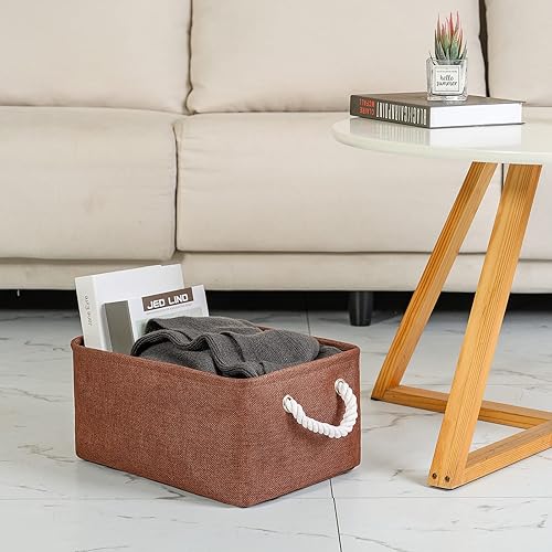 Miniatura 2 de TheWarmHome Cesta decorativa rectangular de tela con asas para almacenamiento de ropa (marrón, grande, paquete de 3, 15.7 pulgadas de largo x 11.8