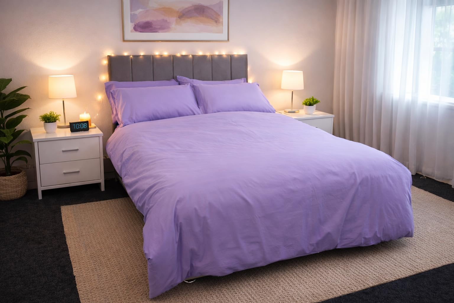 Arlinens Lilac Plain Dyed Duvet Quilt Cover Bedding Set With Pillowcase In Following Colours And Sizes (Single, )