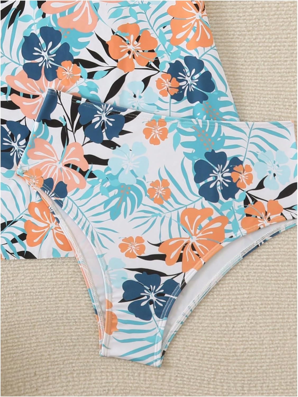 Floerns Women's 2 Piece Bikini Sets Floral Cold Shoulder Ruffle Swim Dress with Thong Bathing Suit