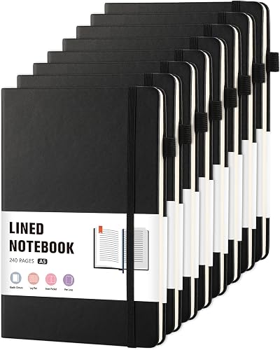 Thboxes 8 Pcs A5 Hardcover Leather Journals, 120 Sheets, Bookmark, Pen Loop