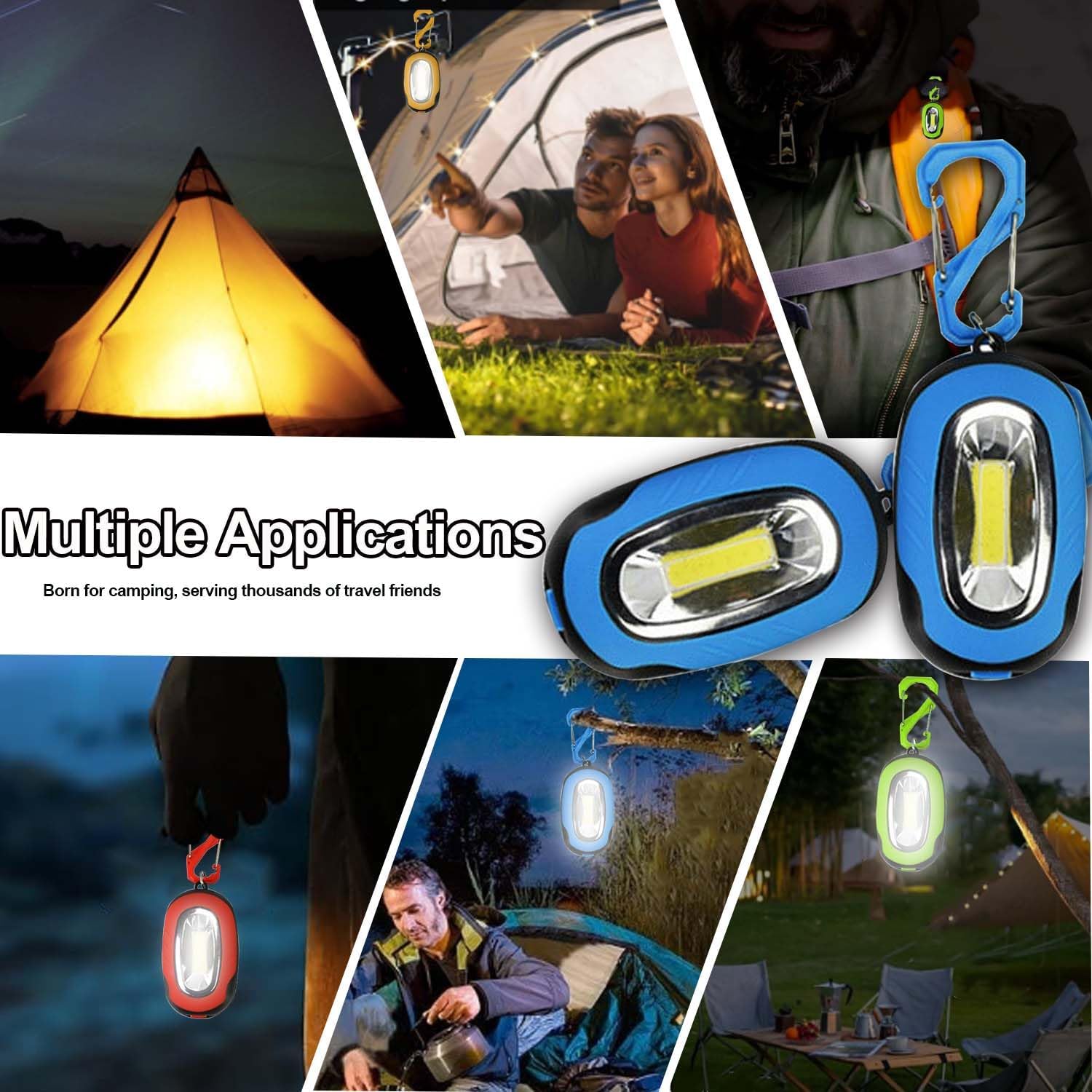 Pocketman Portable Magnetic Work Light with Carabiner ‎Magnetic Hook Light COB Keychain Torch 3 Lighting Modes Battery Operated Pocket Work Lights for Repairing, Emergency, Hiking, Camping