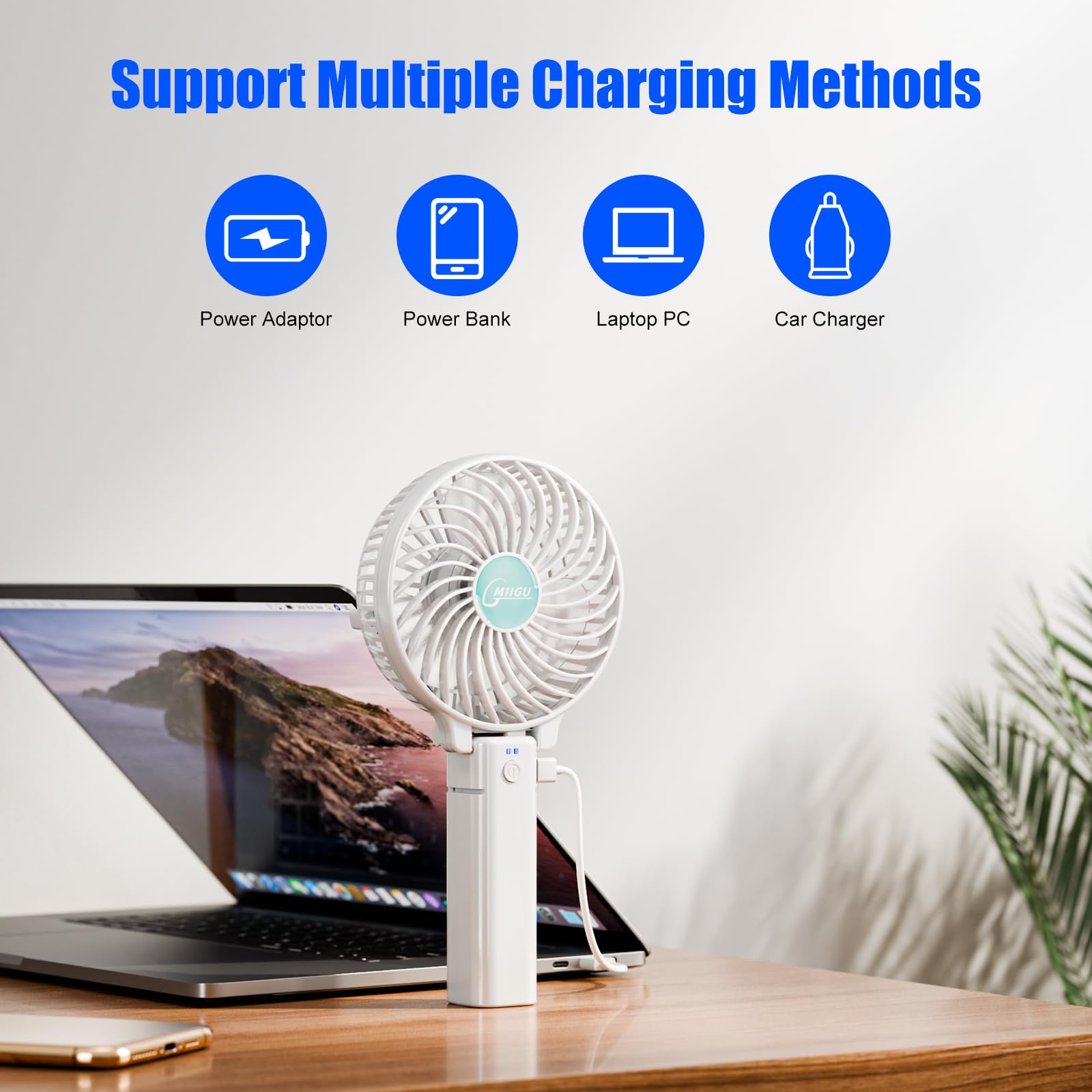 Mini ventilateur Portable silencieux, 3 vitesses, Rechargeable par USB Mini ventilateur Portable silencieux, 3 vitesses, Rechargeable par USB