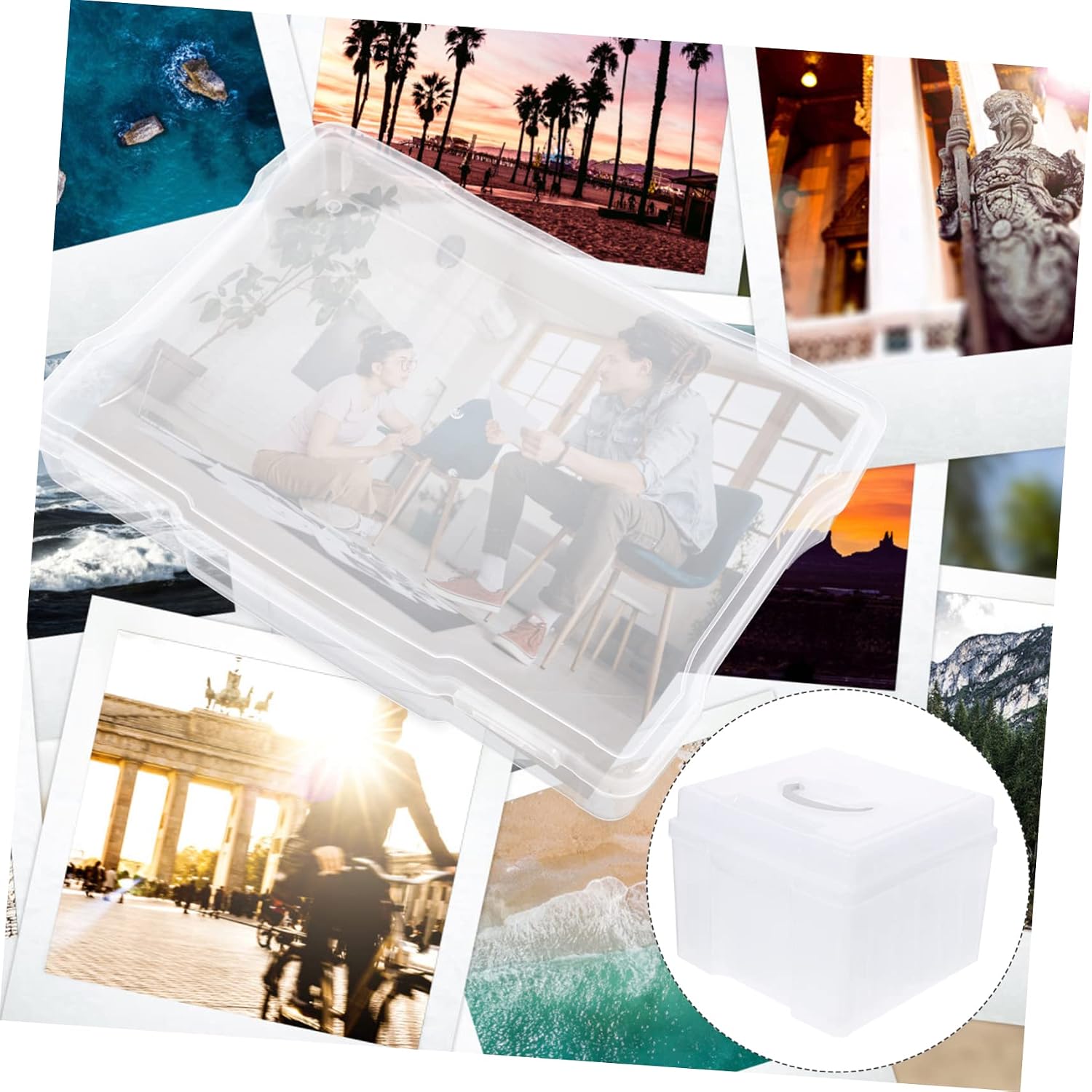 Holibanna 1 Set Boxes Photo Storage Box Multi Functional Card Organizers for Photos Jewelry and Postcards Transparent Design with Handle for Easy Access and Organization