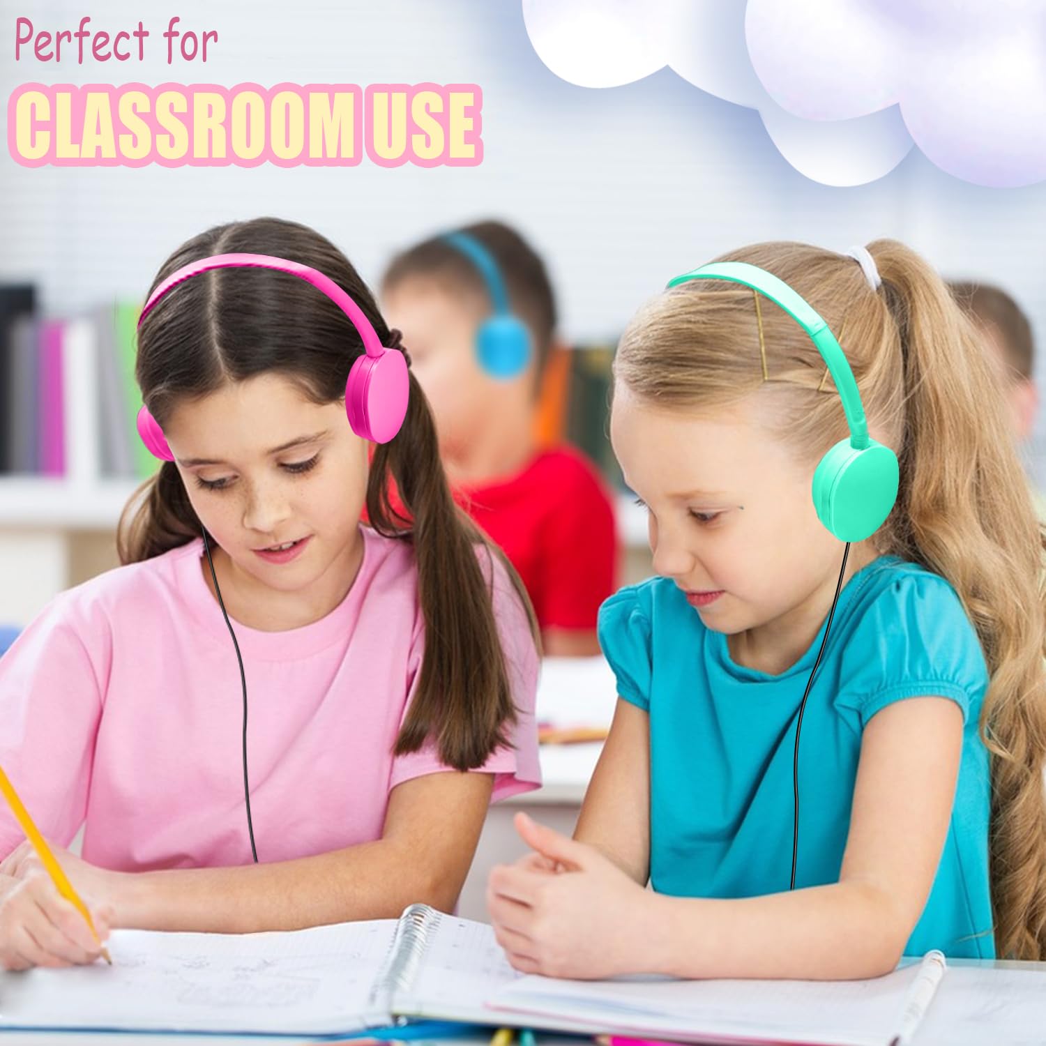 Lot de 30 écouteurs filaires durables pour salle de classe, école, bibliothèque, pour enfants, étudiants, garçons, filles, adultes, son HD, prise jack 3,5 mm (10 couleurs)