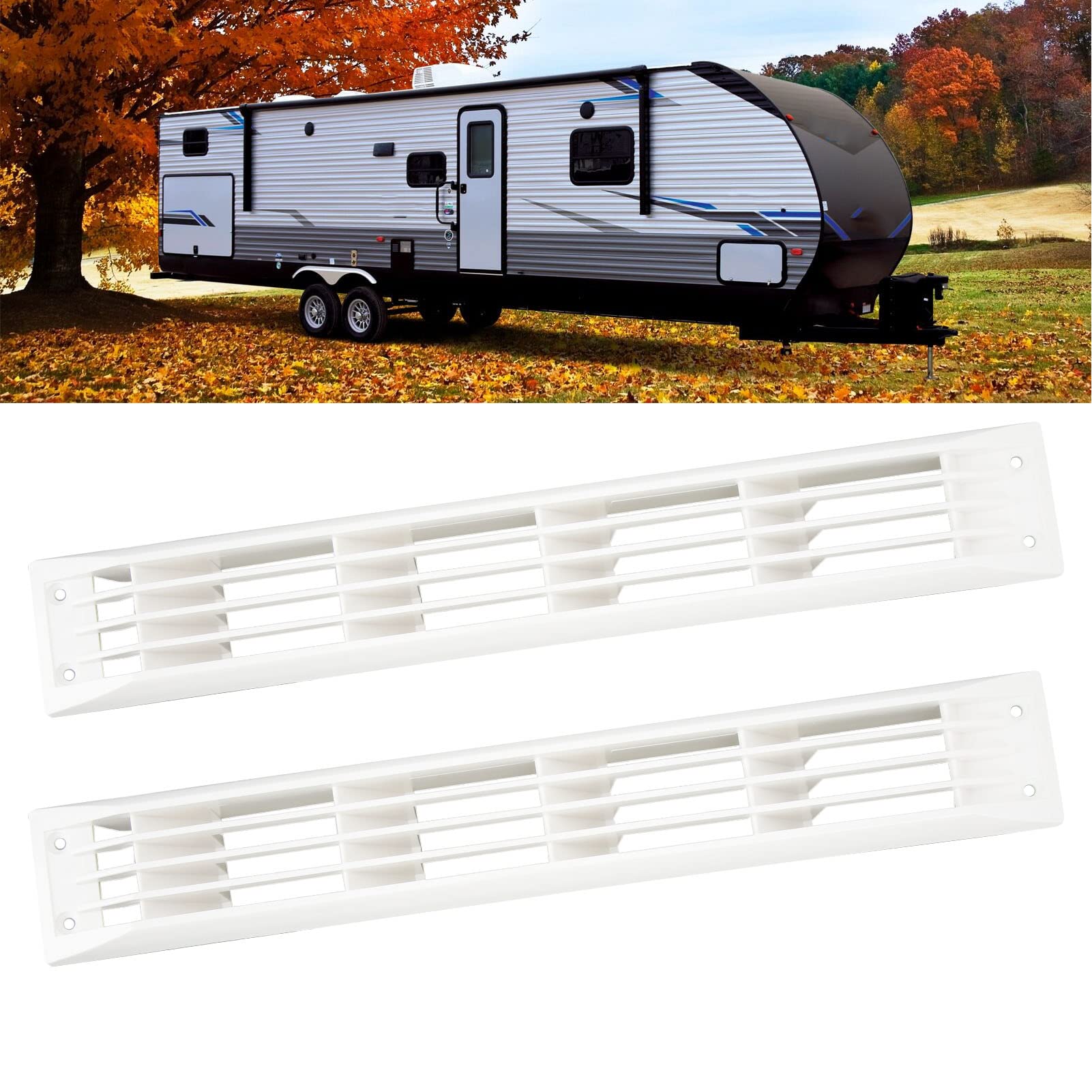 FLEXMAN 1 Paar Lüftungsschlitze, 17,71 X 2,75 Zoll ABS Belüftung, Rechteckige Grillabdeckung, Weiße Lamellengrillabdeckung für Kleiderschrank, Herd, Schuhe, Schrank, Wohnmobil