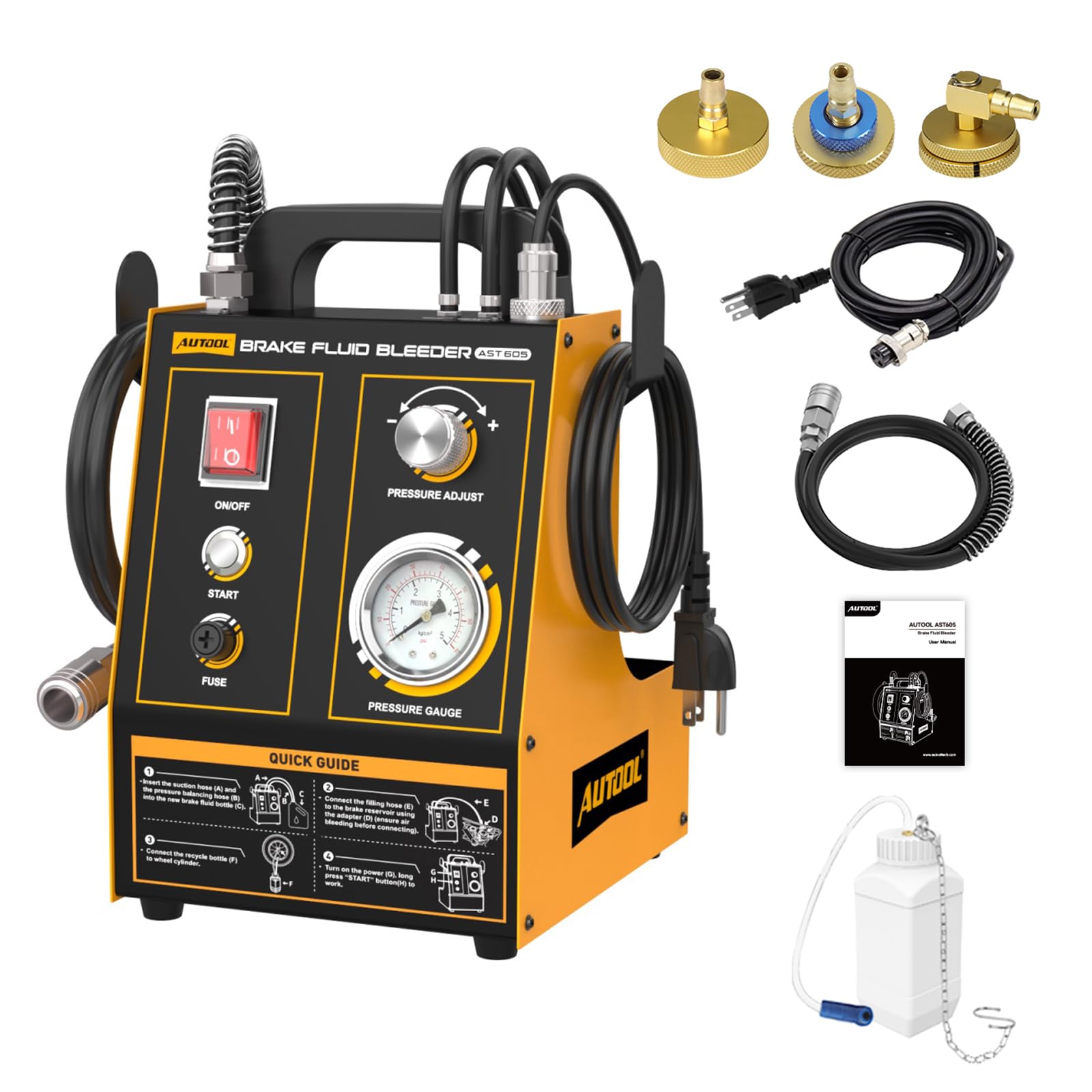 AUTOOL AST605 220V Purgador de Frenos para automóviles, intercambiador de Aceite de Frenos para automóviles con Control de presión/Presión Ajustable (8.7~43.5 PSI) para Todos los vehículos
