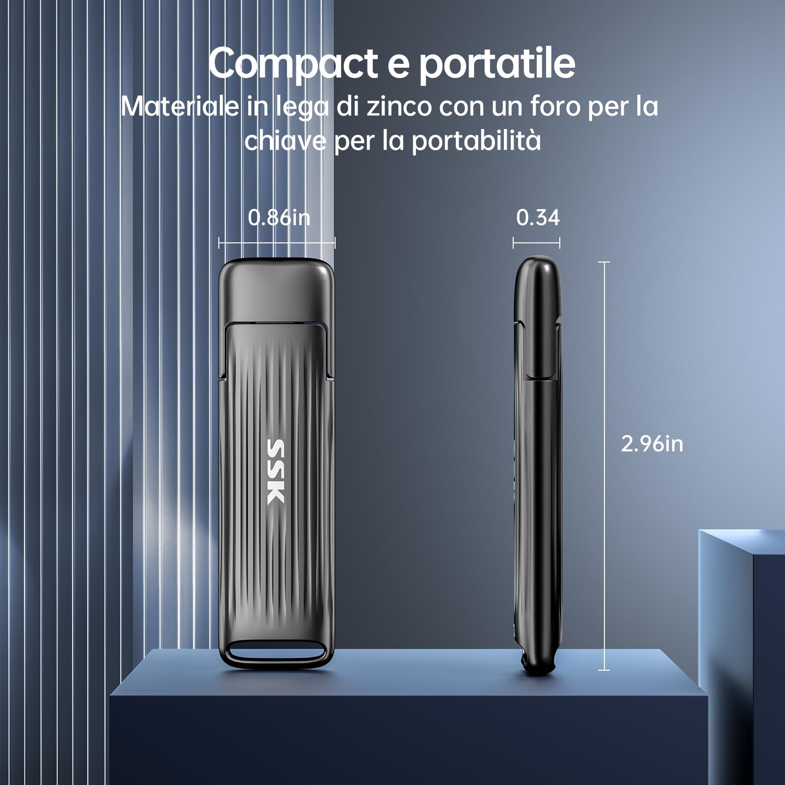 SSK USB C Chiavetta di Memoria SSD 2TB, Velocità max 2000MB/s solo USB3.2 Gen2x2, SSD Esterno Portatile Compatibile Android Phone Mac Laptop, Supporto iPhone 15/16 4K Pro ProRes