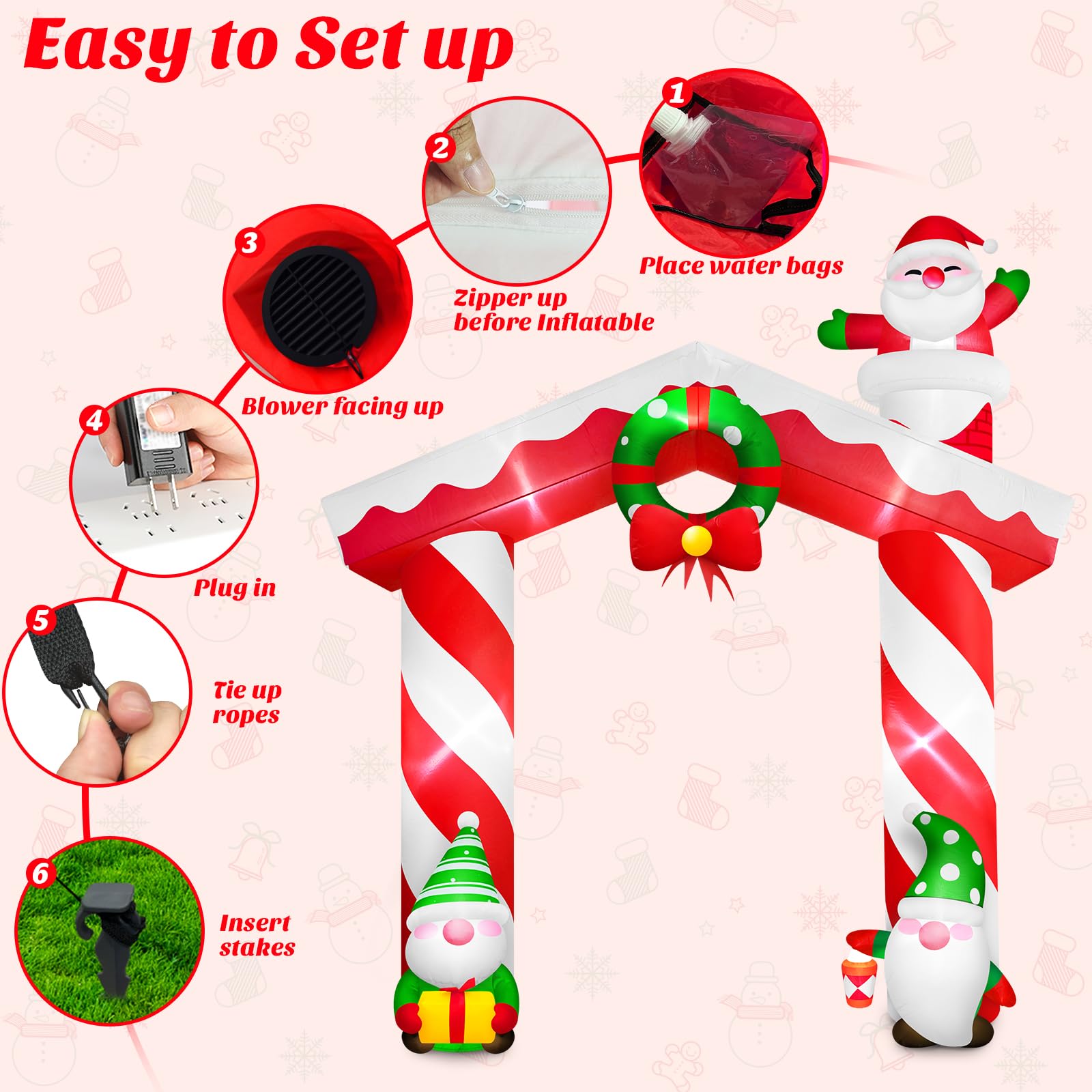 Danxilu Gnomos inflables de Navidad de 10 pies y arco de Papá Noel para