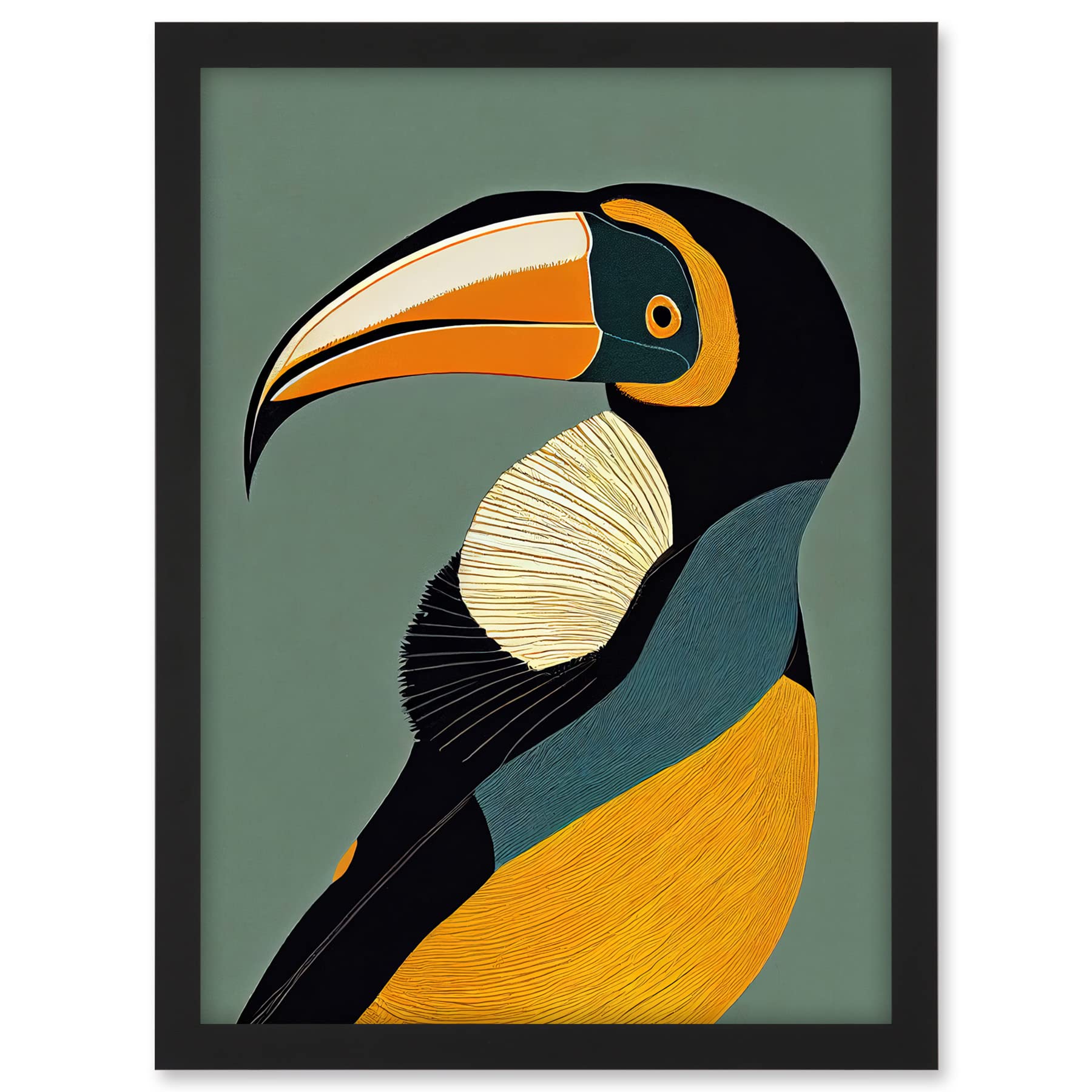 Wee Blue Coo Keel Billed Toucan Bird Portrait Vintage Illustration Artwork Framed A3 Wall Art Print