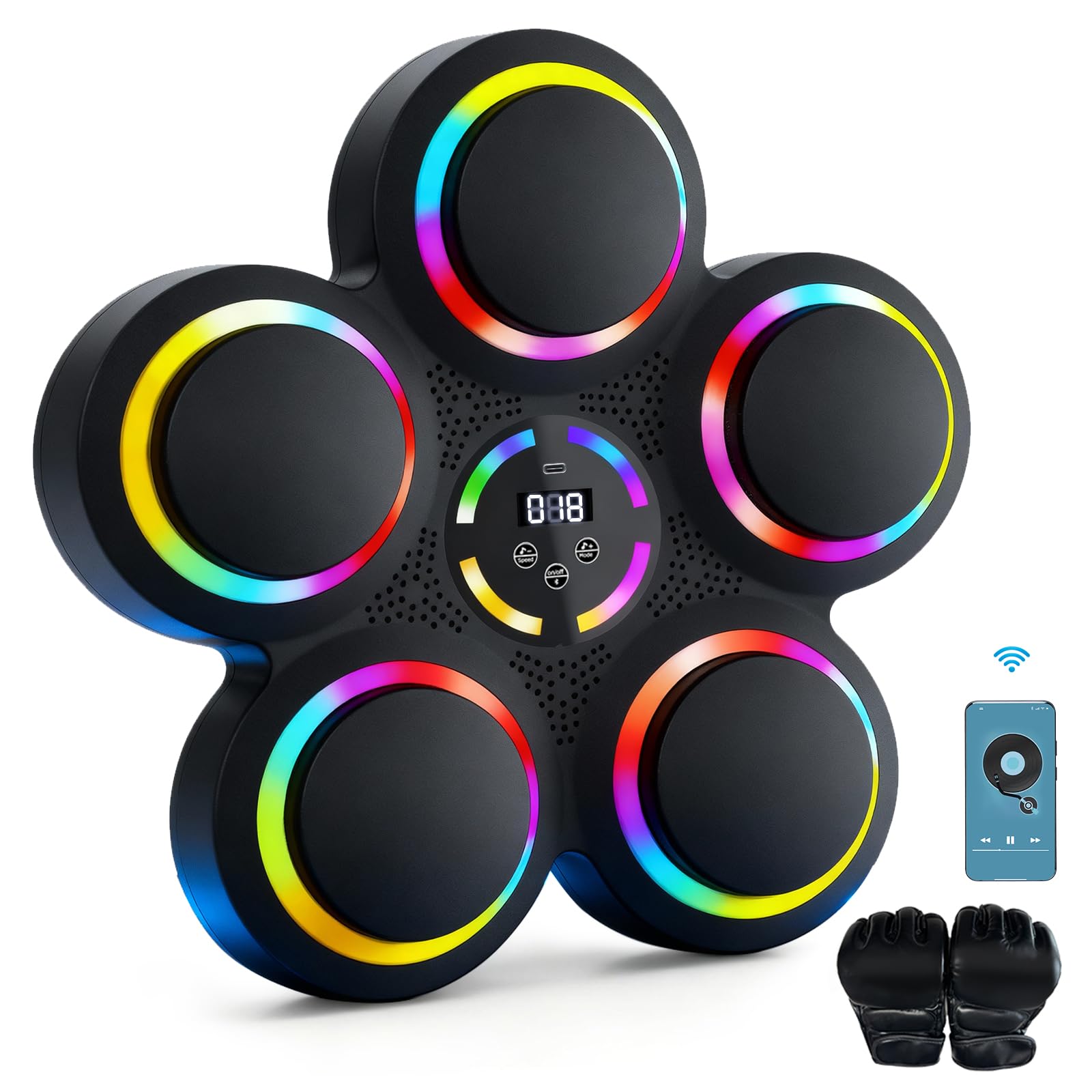 AONESY Music Boxing Machine, Smart Bluetooth Boxing Machine with Boxing Gloves, RGB Wall Mounted Training Equipment for Adults & Kids, Perfect for Home, Office & Gym Workouts